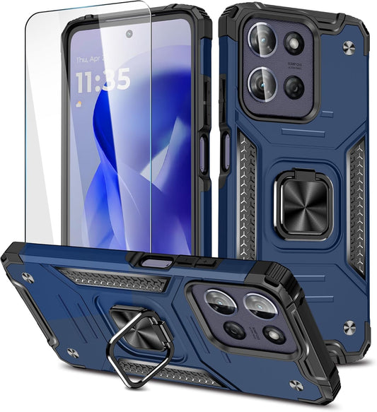 for Moto G 2025/Moto G 2026 Case with Screen Protector,Shock Absorption Heavy Duty Sturdy Drop Test Slim Fit Cover with Car Mount Kickstand Lightweight Protective Phone Case for Moto G 5G,Blue