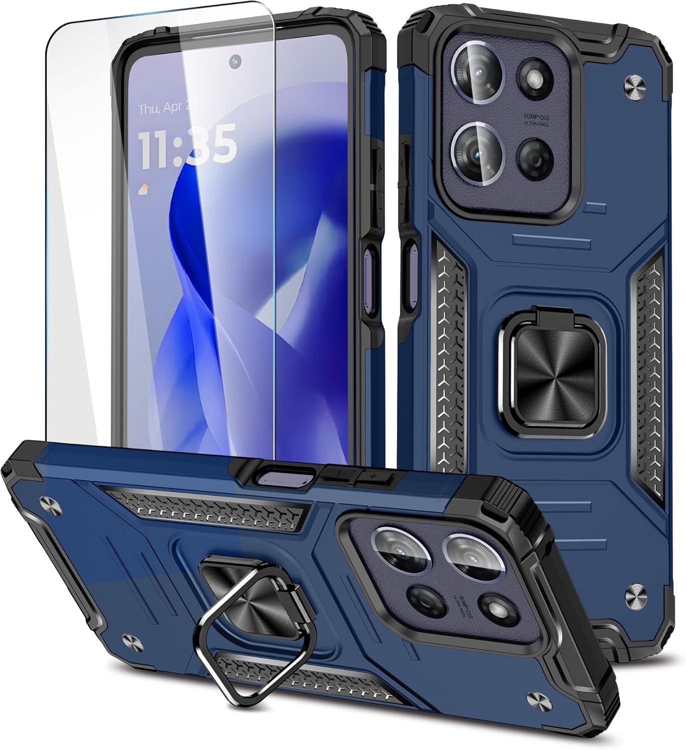 for Moto G 2025/Moto G 2026 Case with Screen Protector,Shock Absorption Heavy Duty Sturdy Drop Test Slim Fit Cover with Car Mount Kickstand Lightweight Protective Phone Case for Moto G 5G,Blue