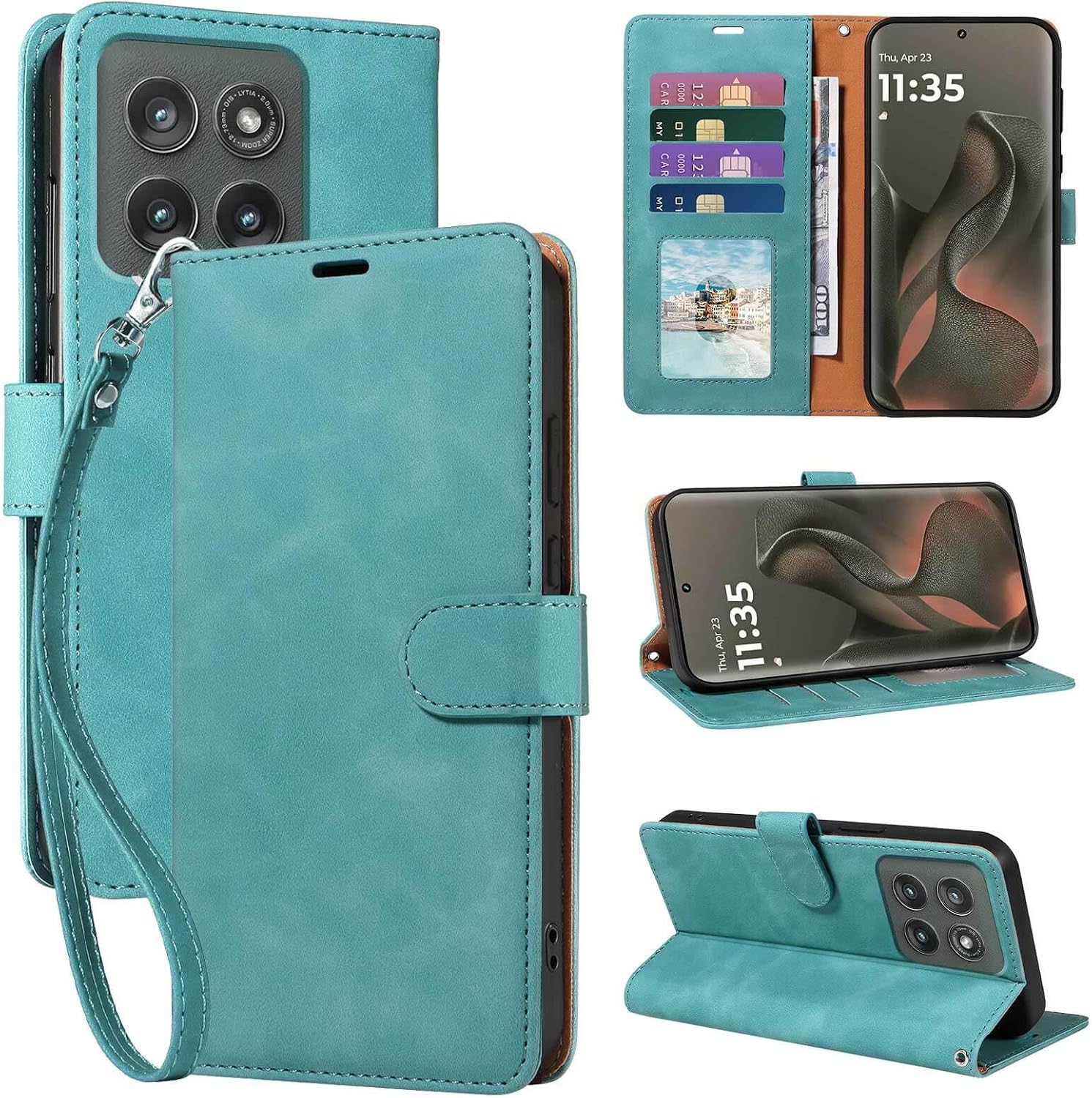for Motorola Edge 2025 Case Wallet RFID Blocking, 4 Card Slots Flip Cover, Shockproof Protective Magnetic Closure, Detachable Wrist Strap & Stand for Travel/Daily Use (Green)