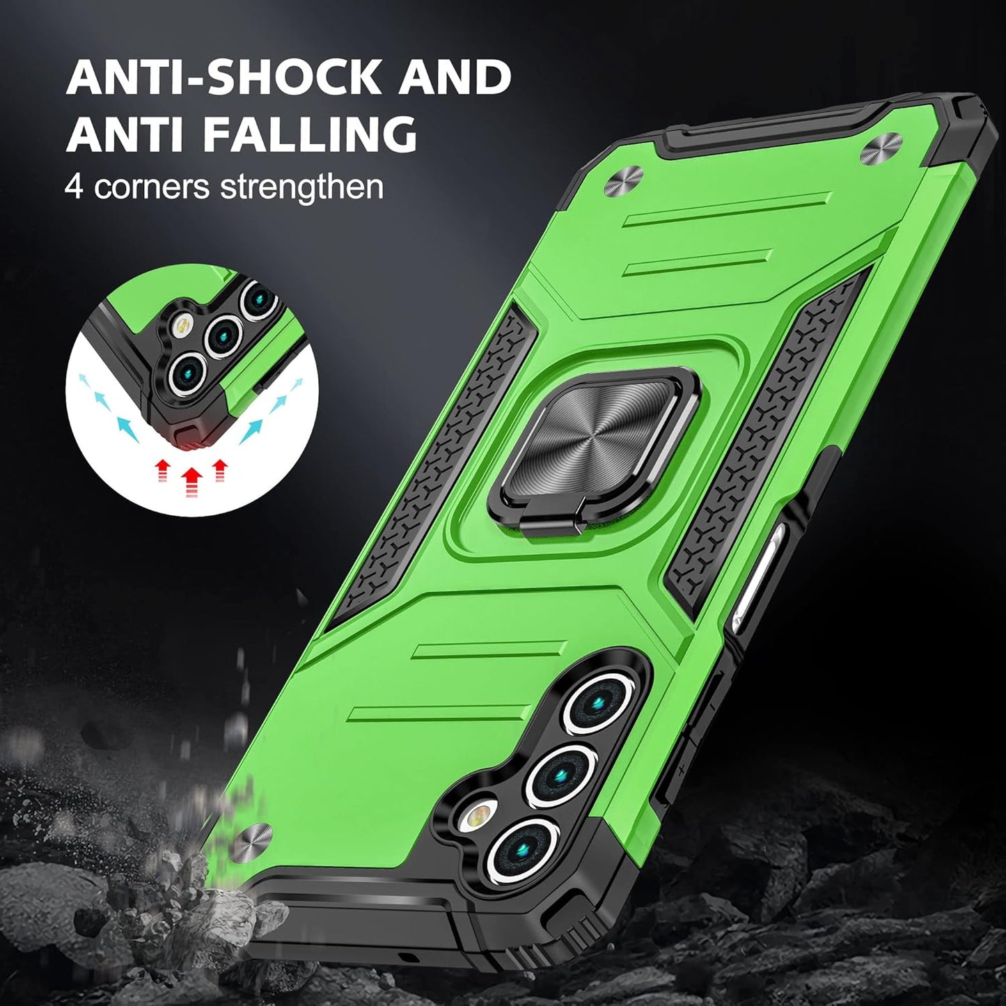 HNHYGETE for Galaxy A13 5G Phone Case with Screen Protector, 360°Military Grade Rotatable Kickstand [Heavy Duty] Protective Cases for Samsung Galaxy A13 5G (Green)