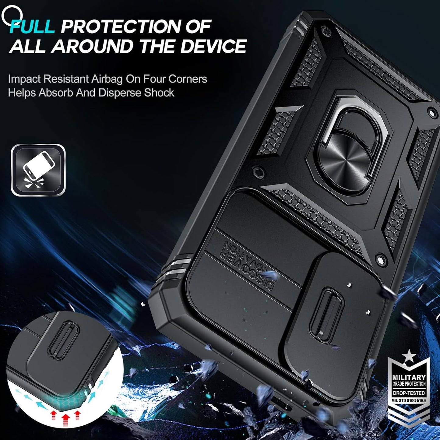 LeYi Compatible for Samsung Galaxy S24-FE Case: [𝗡𝗼𝘁 𝗳𝗶𝘁 𝗦𝟮𝟰 𝟱𝗚] Samsung S24 FE Case with S24FE Screen Protector X2 & Magnetic Stand, Military-Grade Cell Galaxy S 24 FE Phone, Black