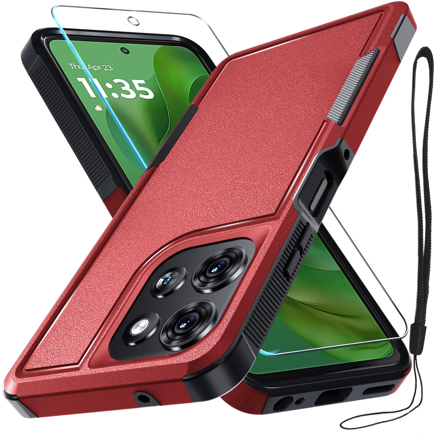 for Motorola Moto G Power 2026 Case, Full Body Heavy Duty Rugged Shockproof Protective Phone Cover with Lanyard Strap+Tempered Glass Screen Protector, Black Matte
