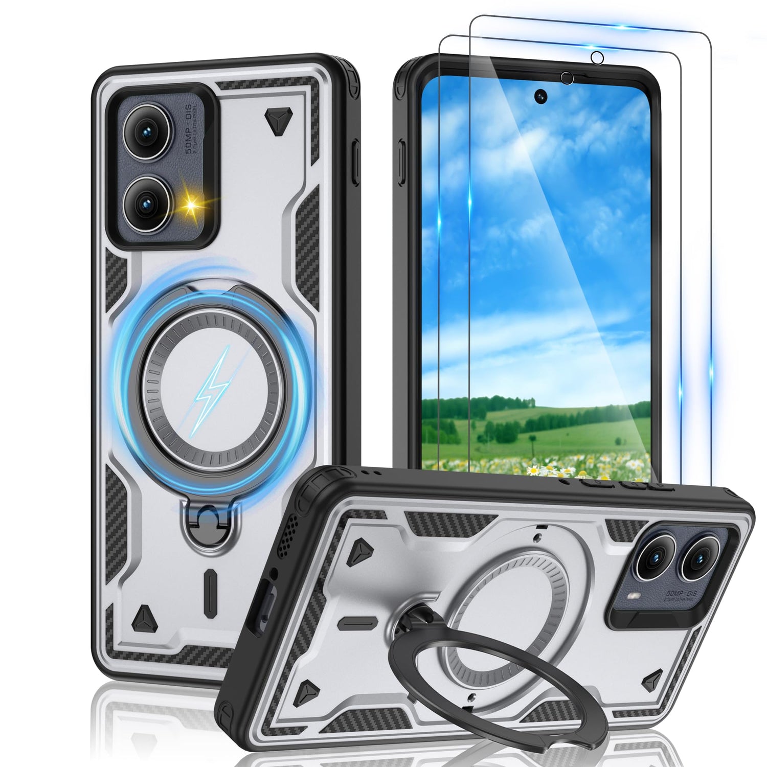 Gritup for Moto G Power 5G 2026/2025 Magnetic Case Compatible with MagSafe & HD Screen Protector×2 Metal Rotated Kickstand Military Grade Shockproof Protective Moto G Power 5G 2026/2025 Black