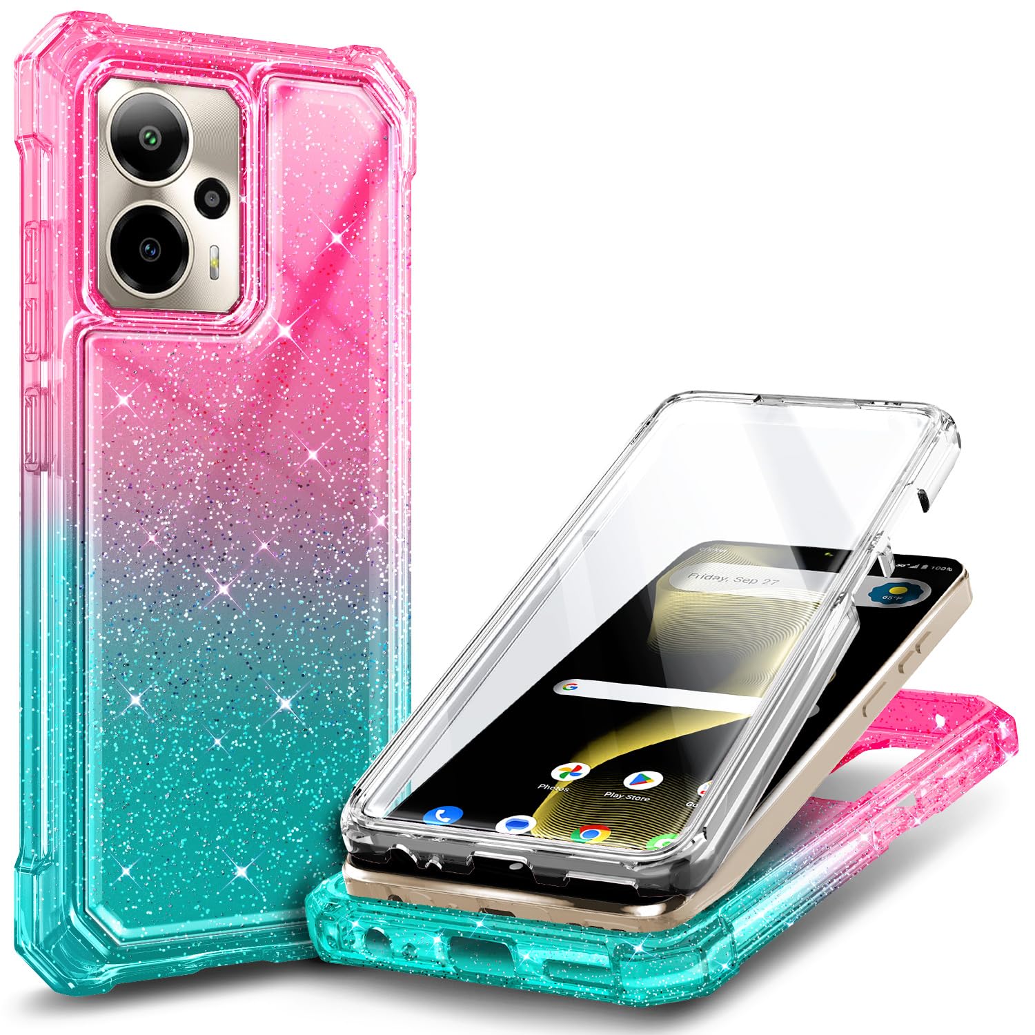 for TCL NXTPAPER 70 Pro Case, Shockproof Cover, Glitter Aqua/Purple