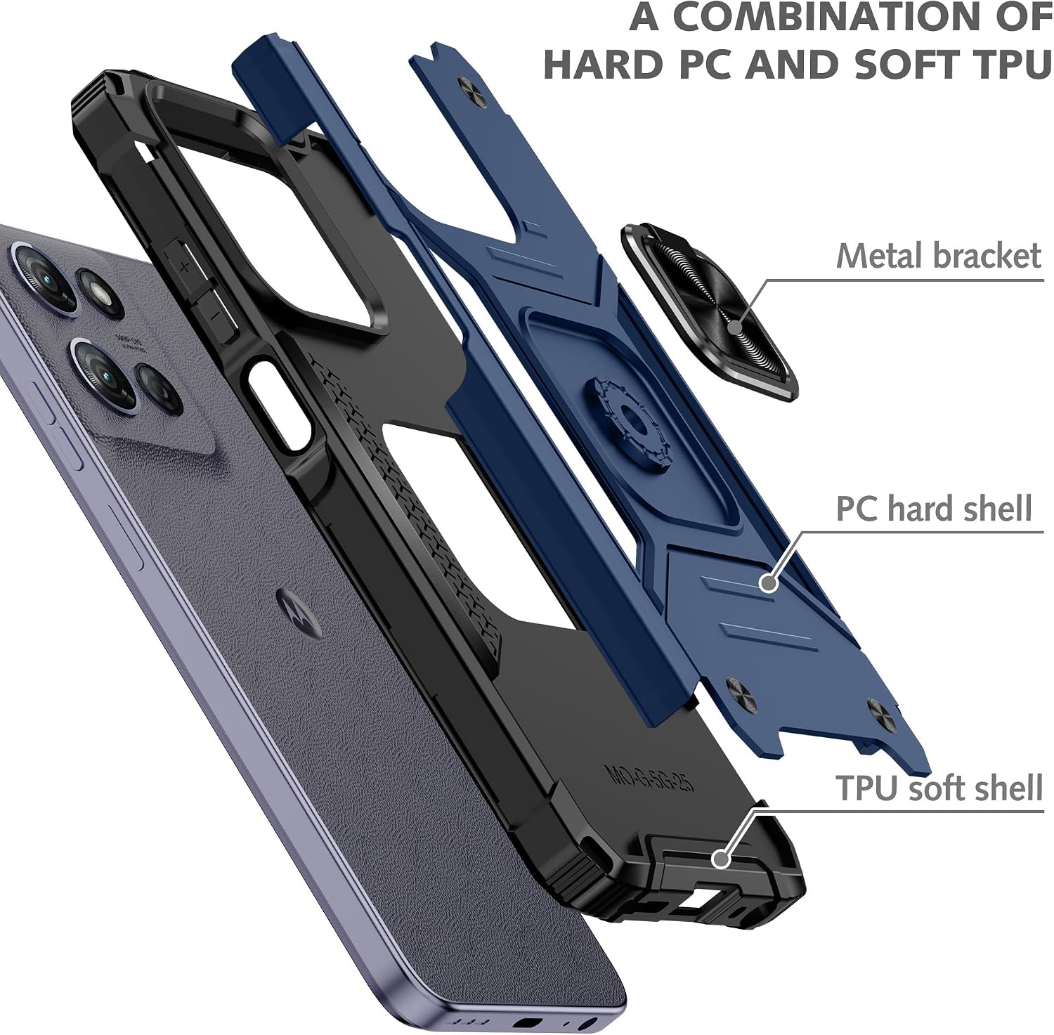 for Moto G 2025/Moto G 2026 Case with Screen Protector,Shock Absorption Heavy Duty Sturdy Drop Test Slim Fit Cover with Car Mount Kickstand Lightweight Protective Phone Case for Moto G 5G,Blue