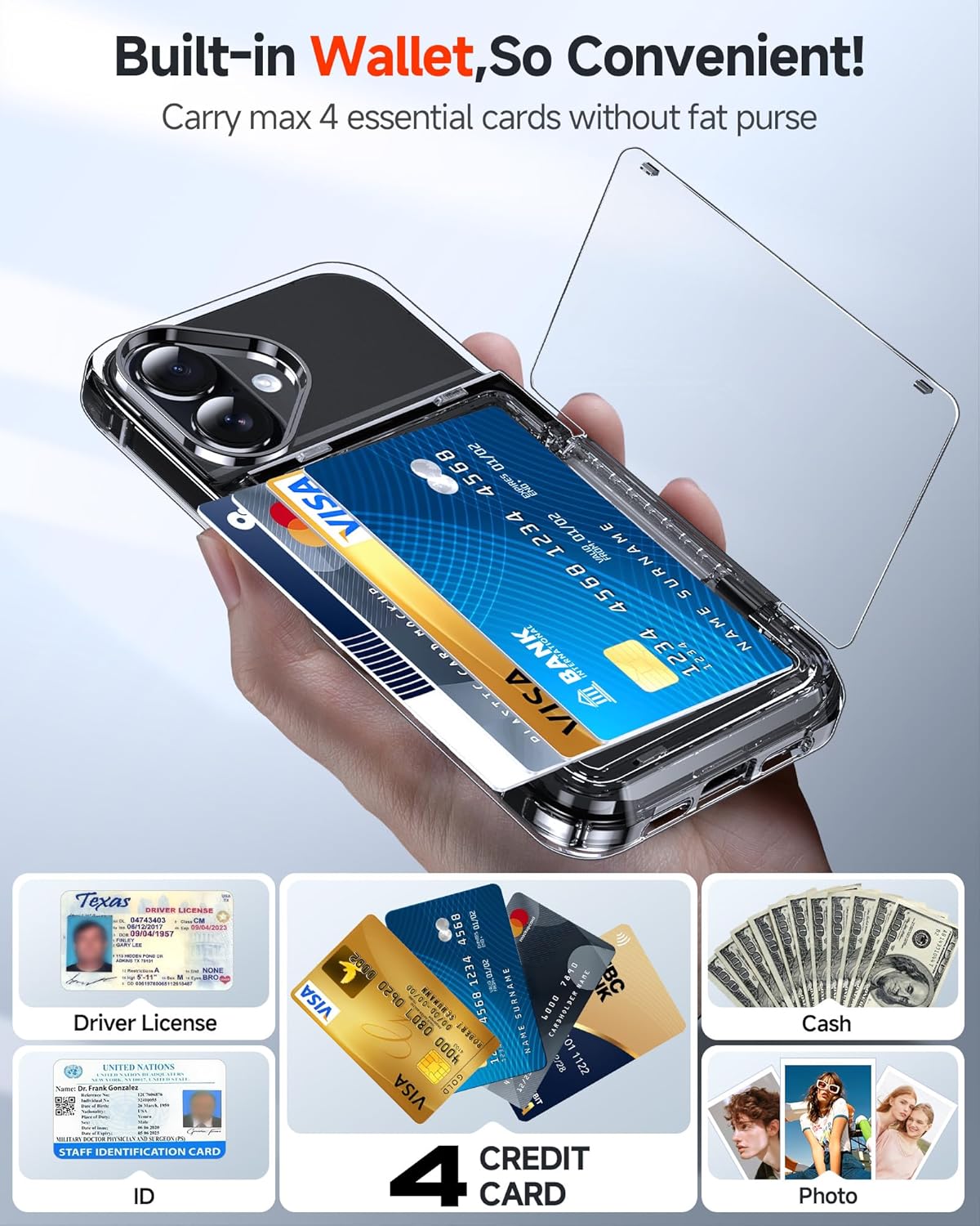LeYi for iPhone-17 Wallet Case Clear: i Phone iphone17 Cases with Card Holder Protective iohone 17case Cover Women Funda para Heavy Duty Military Grade Hard Men ipone i17, Transparent