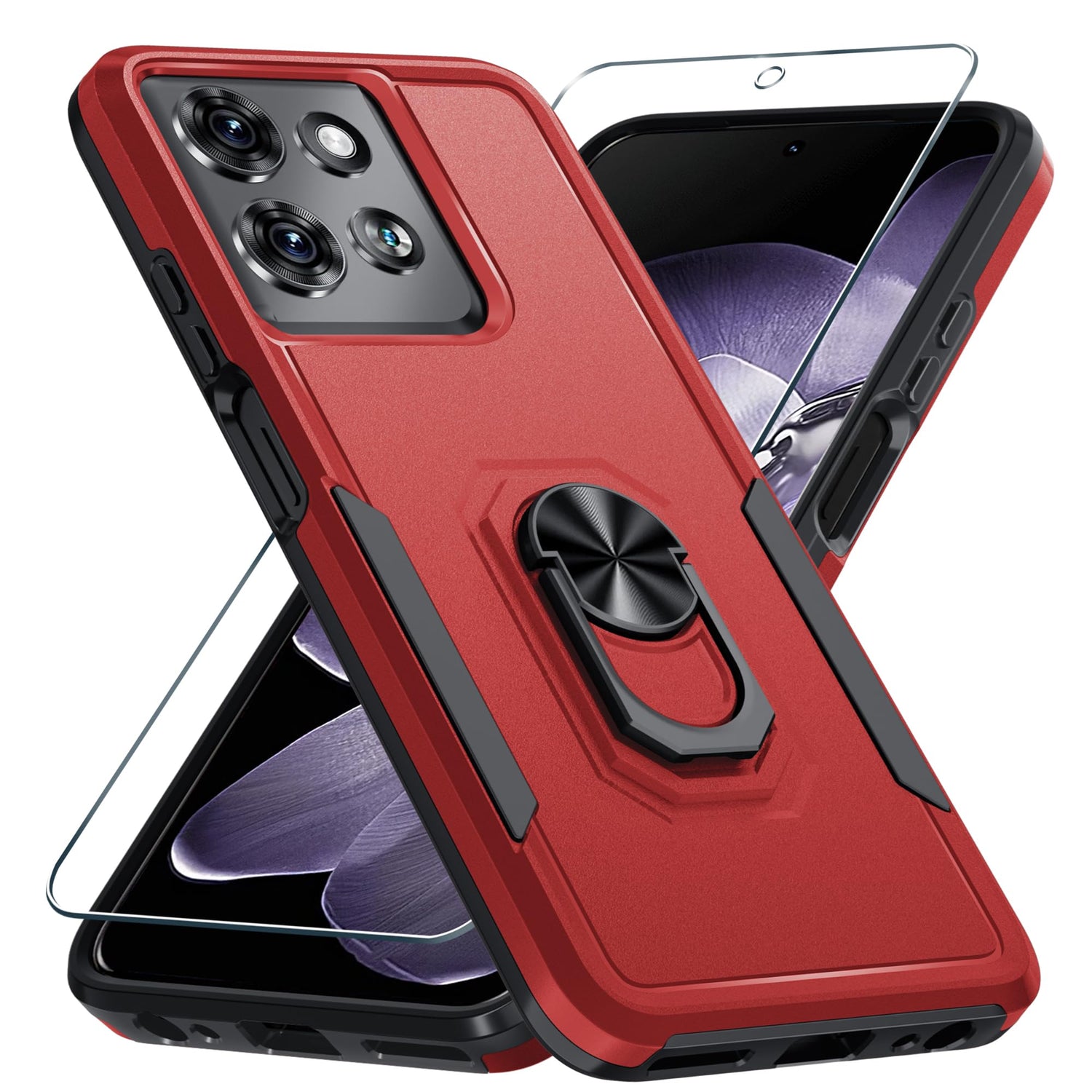 Janmitta for Motorola Moto G 2025 Case/Moto G 2026 Case with Screen Protector,Heavy Duty Shockproof Full Body Protective Cover Built in Rotatable Metal Holder for Moto-G-Play-2026,Black Matte