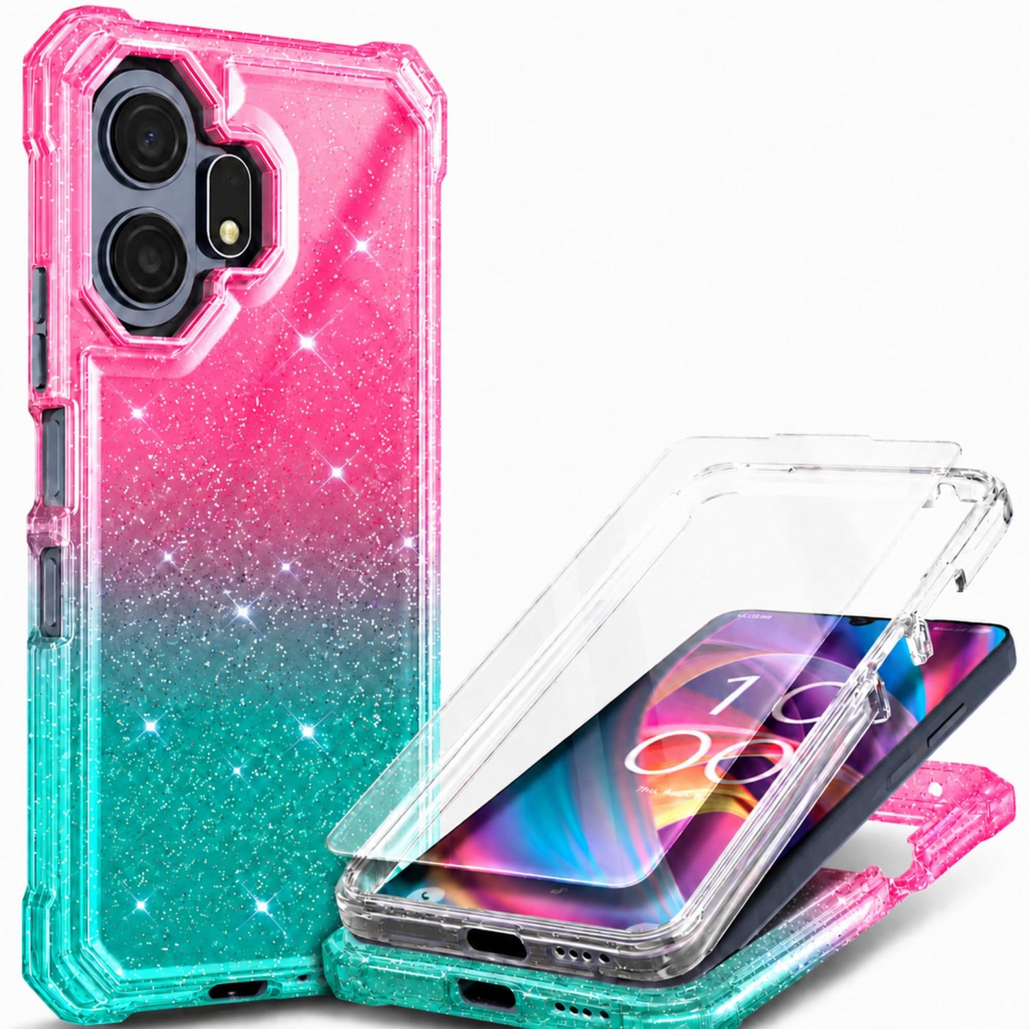 for TCL NXTPAPER 70 Pro Case, Shockproof Cover, Glitter Aqua/Purple