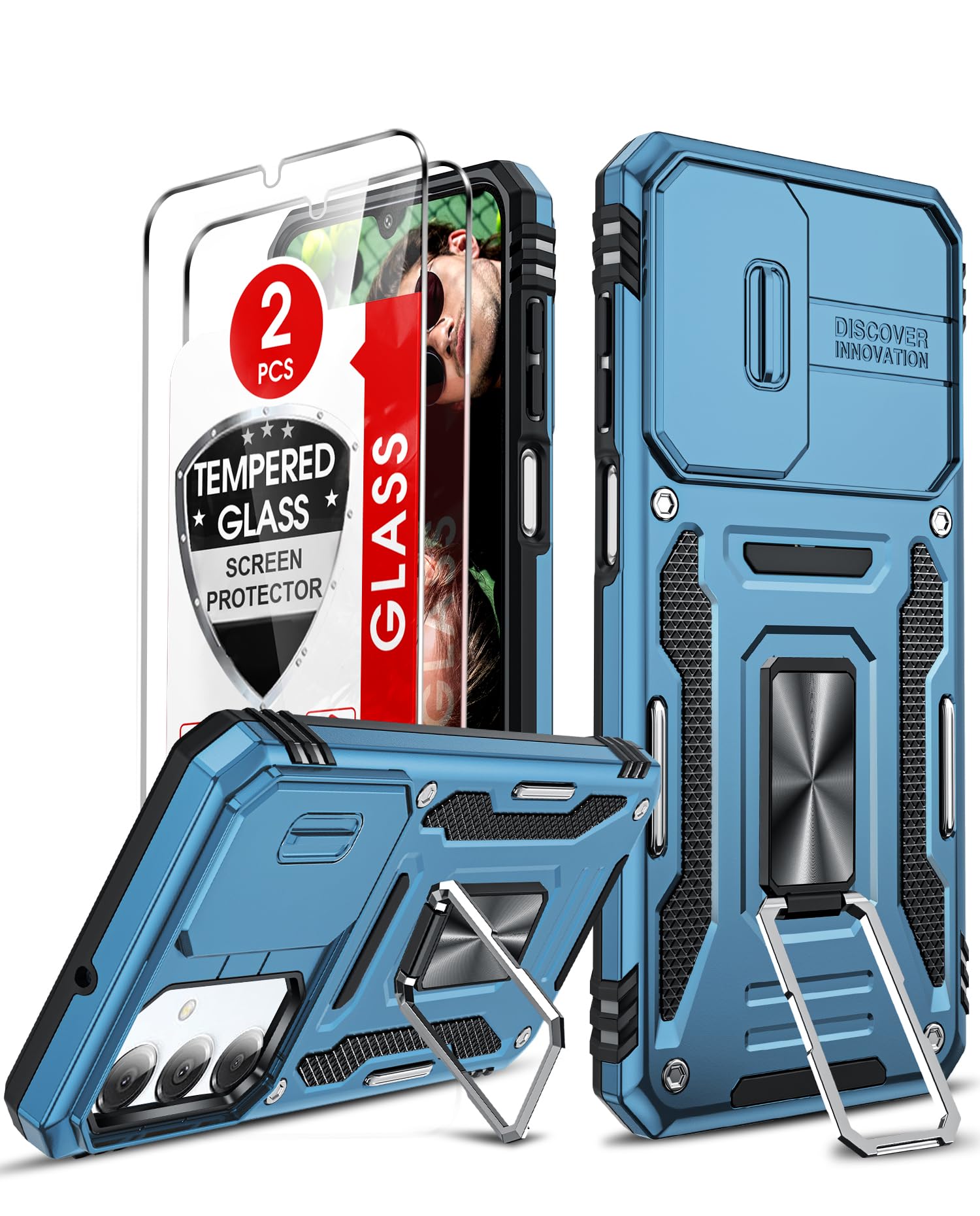 LeYi Compatible for Samsung Galaxy S24-FE Case: [𝗡𝗼𝘁 𝗳𝗶𝘁 𝗦𝟮𝟰 𝟱𝗚] Samsung S24 FE Case with S24FE Screen Protector X2 & Magnetic Stand, Military-Grade Cell Galaxy S 24 FE Phone, Black