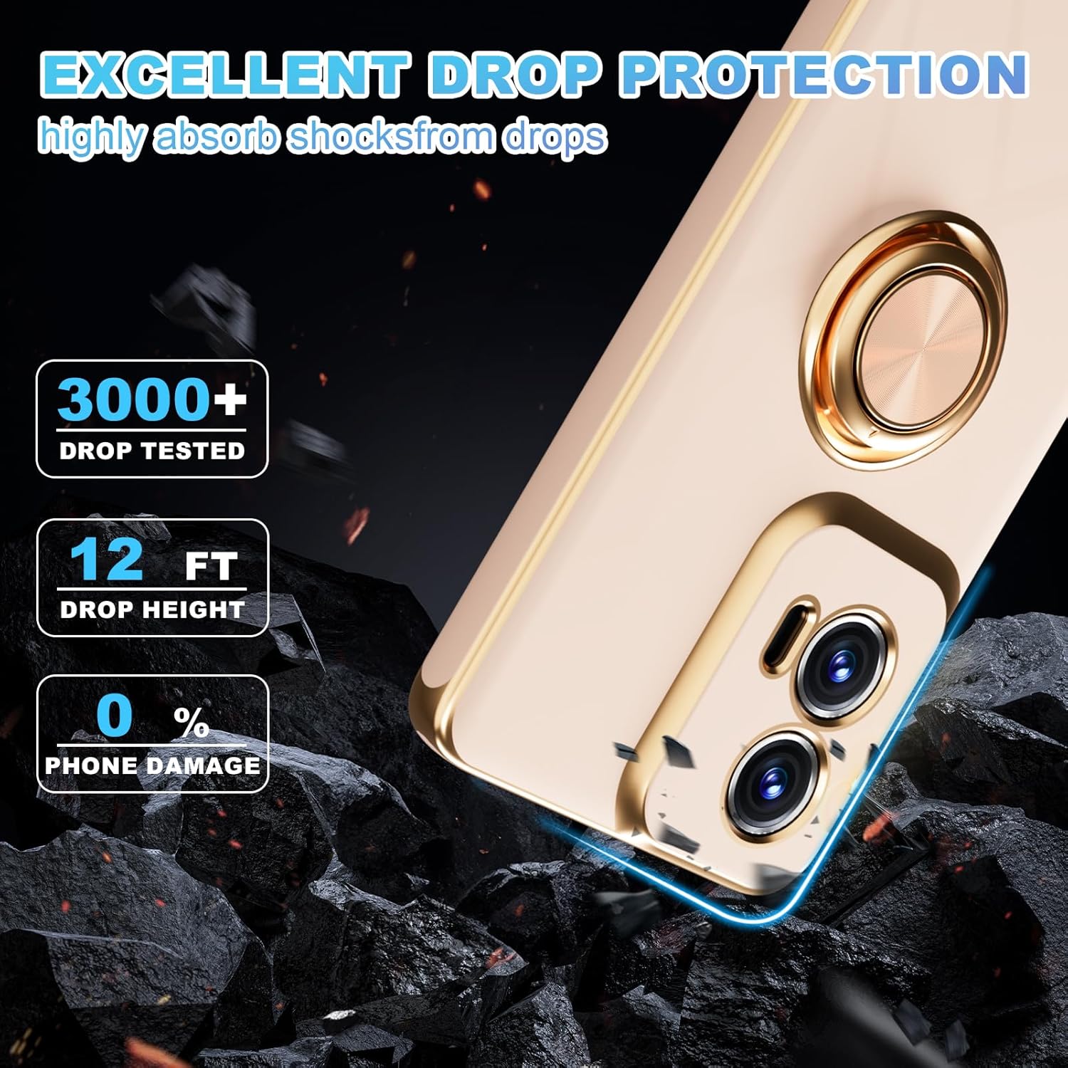 for Moto G Stylus 5G 2024 Case,with Screen Protector, Built-in 360° Rotation Ring Magnetic Kickstand, Plating Gold Edge Soft TPU Shockproof Protective Case for Moto G Stylus 5G 2024 (Pink)