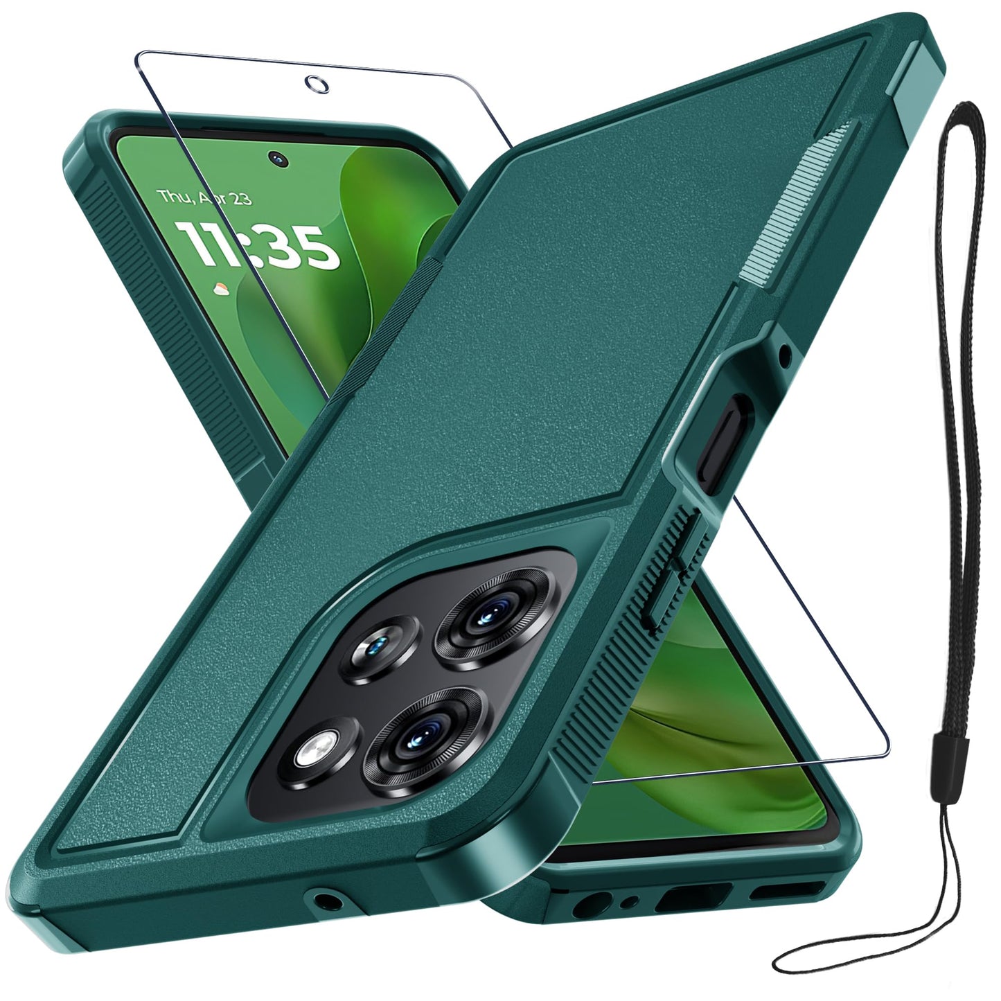 for Motorola G Play 2026/Moto G 2026 Case, Full Body Heavy Duty Rugged Shockproof Protective Phone Cover with Lanyard Strap+Tempered Glass Screen Protector, Black Matte