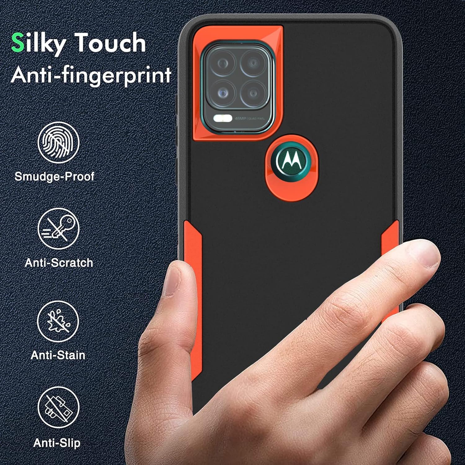 for Moto G Stylus 5G Case, [Military Grade] Shockproof Hybrid Rugged Bumper Protective Cover (Black/Orange)
