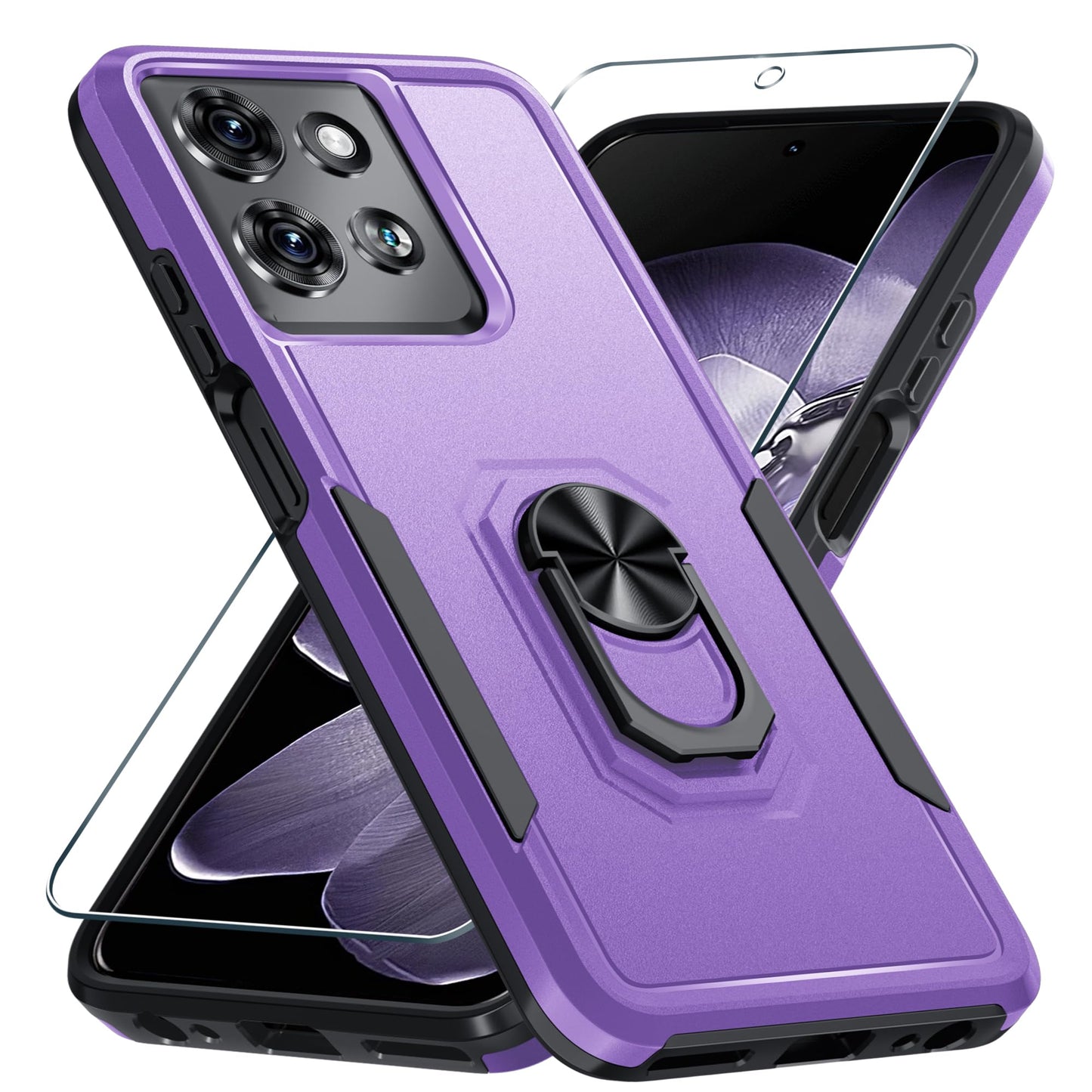 Janmitta for Motorola Moto G 2025 Case/Moto G 2026 Case with Screen Protector,Heavy Duty Shockproof Full Body Protective Cover Built in Rotatable Metal Holder for Moto-G-Play-2026,Black Matte