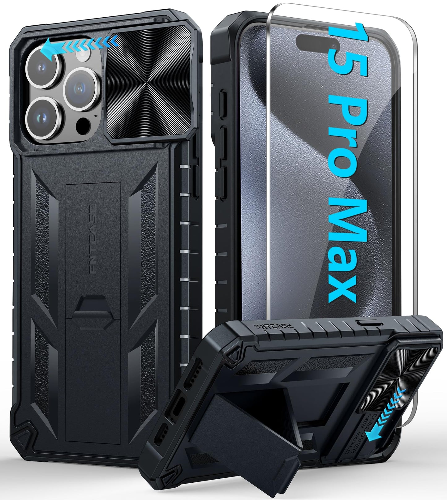 FNTCASE for Galaxy A17/A16-5G Case: Samsung A17 5G Military-Grade Dropproof Phone Cover with Kickstand & Slide Camera Cover | Protective Heavy Duty Rugged Phone Case Bumper Textured Protector (Blue)