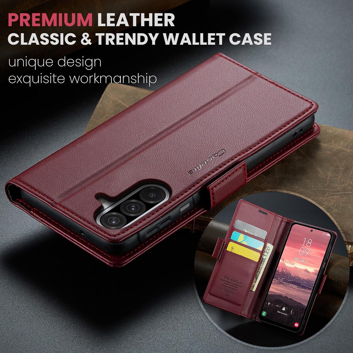 Wallet Case Designed for Samsung Galaxy A17 Leather [Card Holder][RFID Blocking][Premium PU Leather] Flip Phone Cover for Samsung A17 5G (Red)