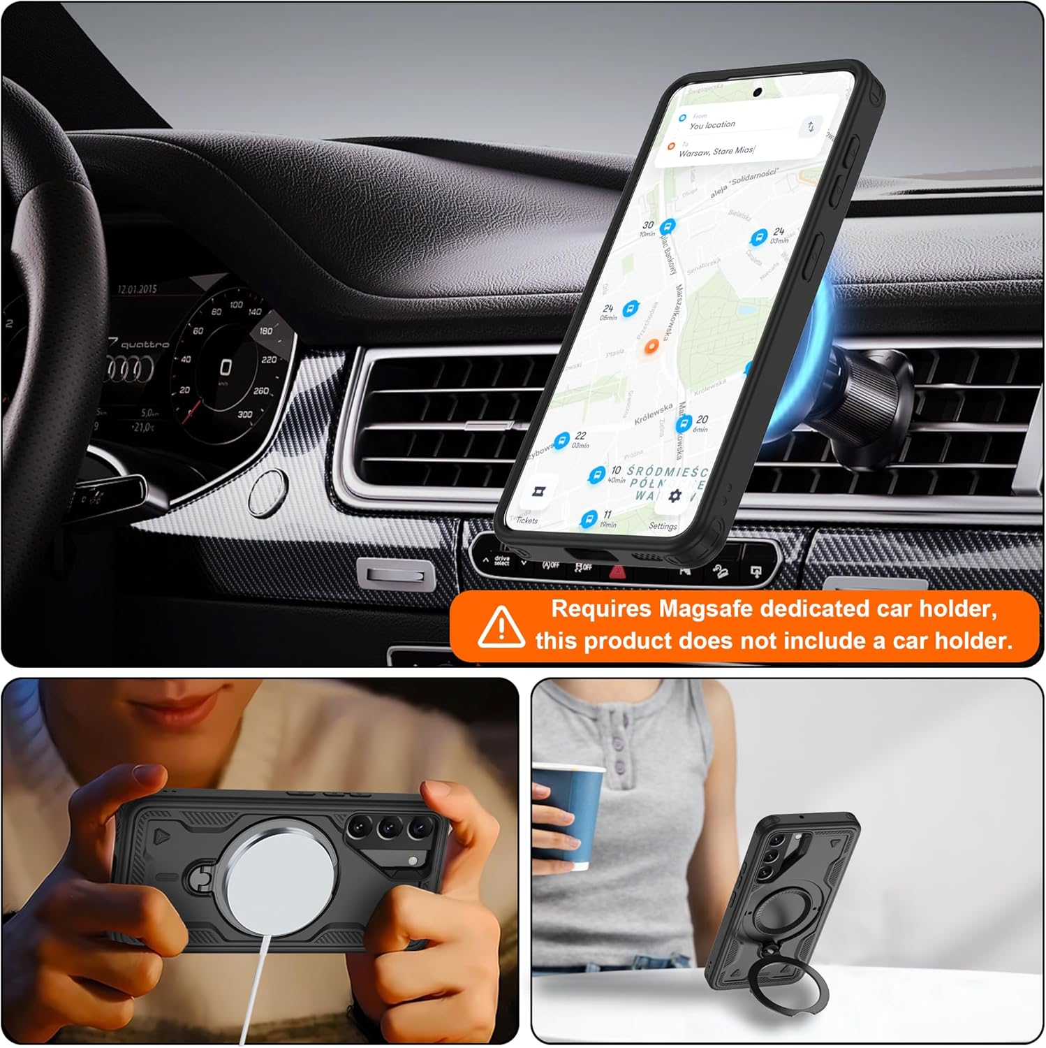 Gritup for Samsung Galaxy-S22 Case:Compatible with MagSafe & [HD Screen Protector×2],Metal Rotated Kickstand,Military Grade Drop Proof Anti-Fingerprint Protective Case for Samsung S22,Black