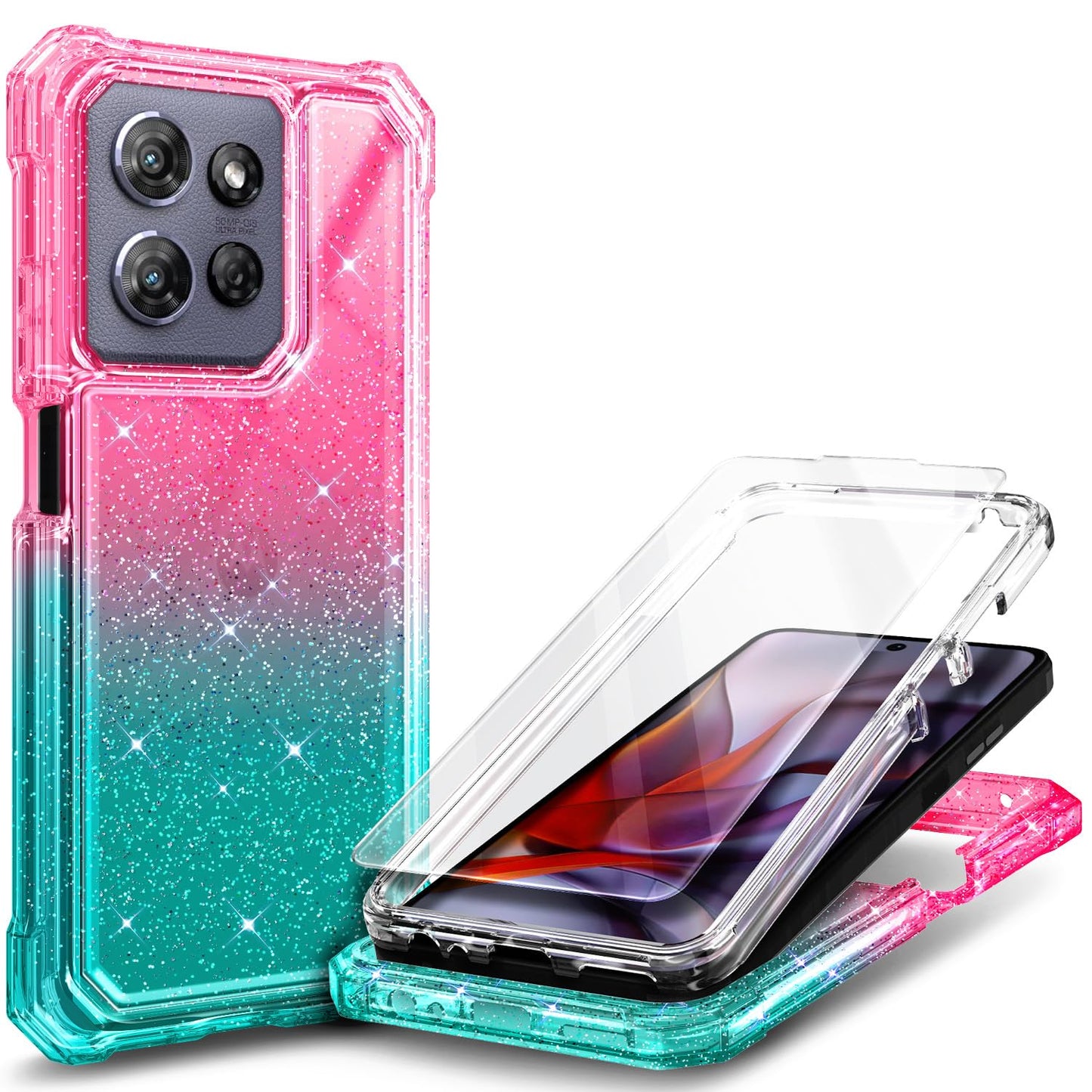 for TCL NXTPAPER 70 Pro Case, Shockproof Cover, Glitter Aqua/Purple