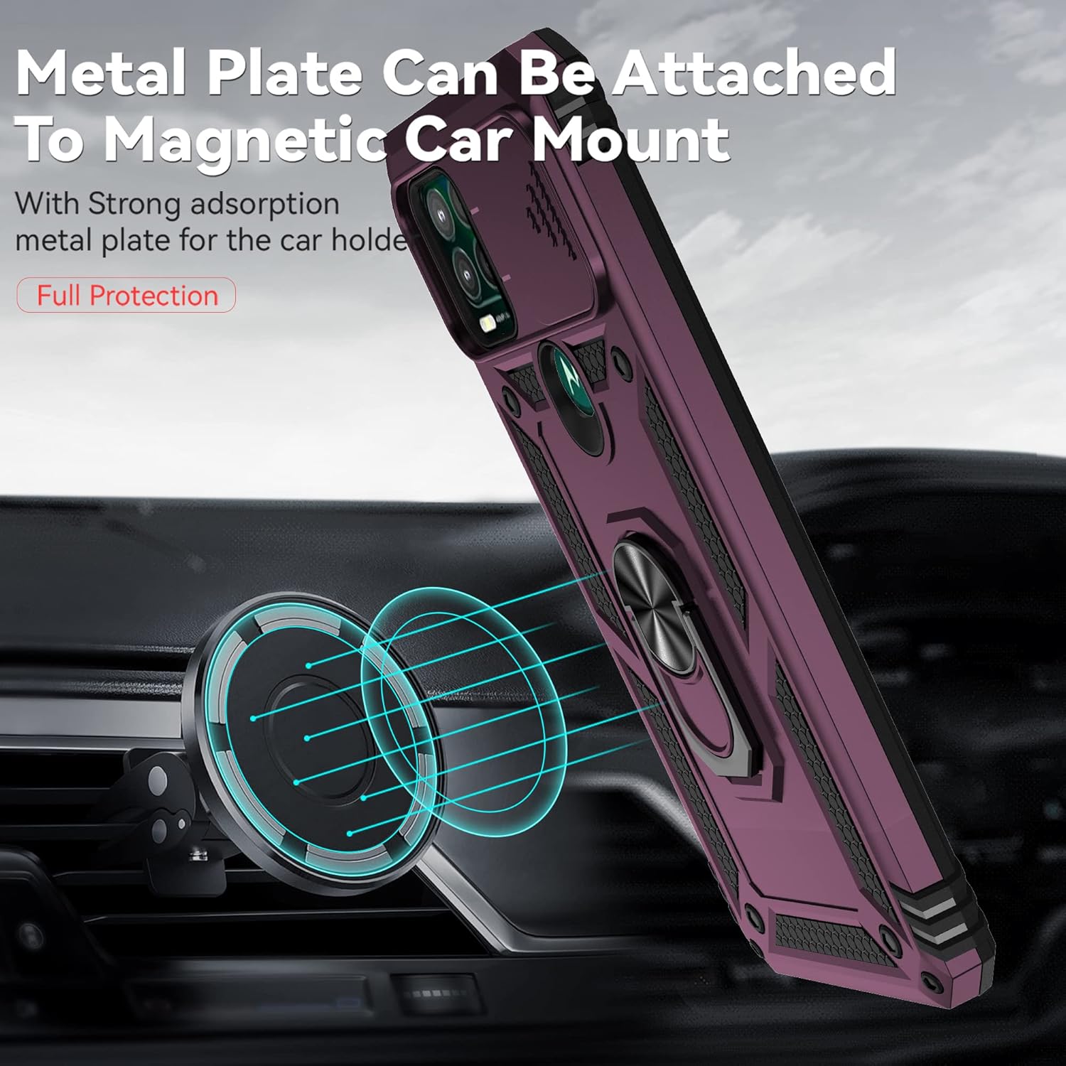 AYMECL Case for Moto G Stylus 5G (2021) with Slide Camera Cover and [2 Packs] Explosion-Proof Film, Built-in 360° Rotating Ring Stand Magnetic Cover for Motorola Moto G Stylus 5G 6.8 Inch - Wine Red