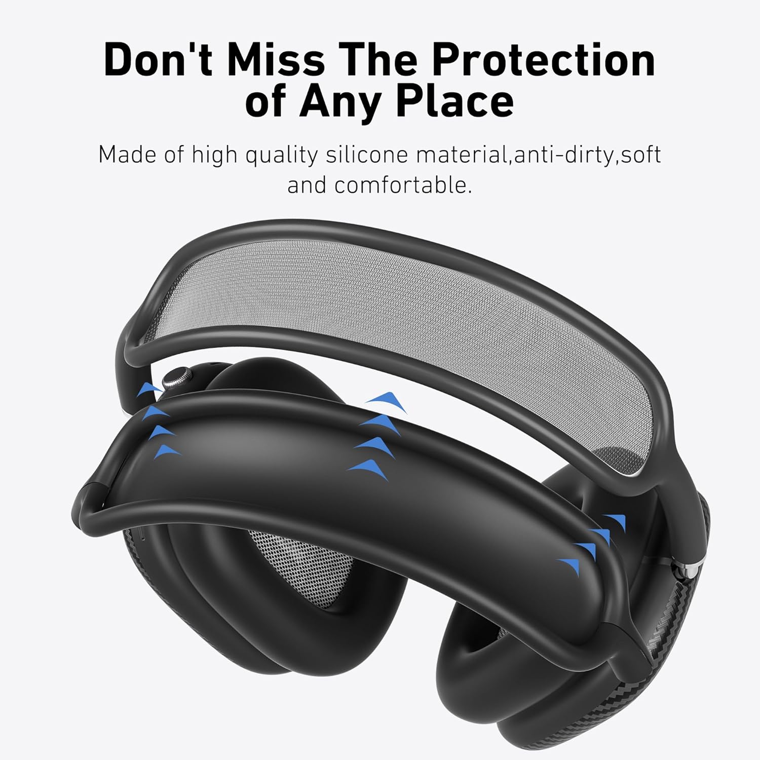 Case Cover for AirPods Max Headphones,AHBTEYM Carbon Fiber Texture TPU Ear Cups Case/Ear Pads/Headband Silicone Cover Compatible with Apple AirPod Max Accessories Protector (Matte Black)