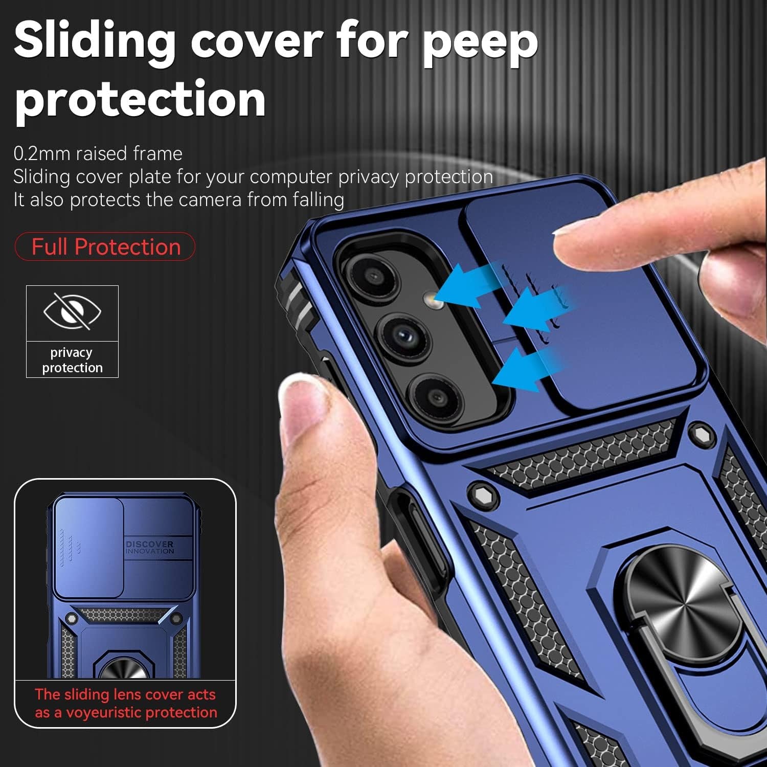 Phone Case for Samsung Galaxy A14 5G Case with HD Screen Protector & Slide Camera Cover & Rotated Ring Kickstand, [Military-Grade] Phone Case for Galaxy A14 5G,Blue
