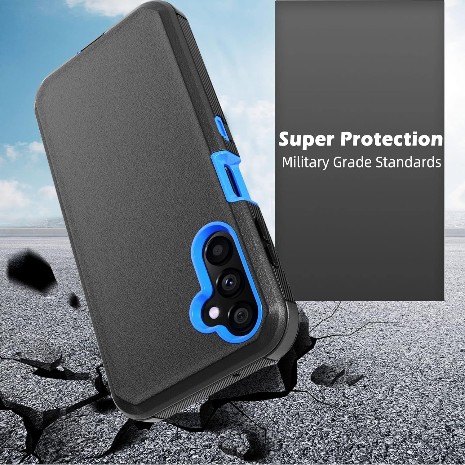 Phone Case for Samsung Galaxy A14 5G Case,Heavy Duty Hard Shockproof Armor Protector Case Cover with Belt Clip Holster for Samsung A14 5G 2023 Phone Case (Black+Blue)