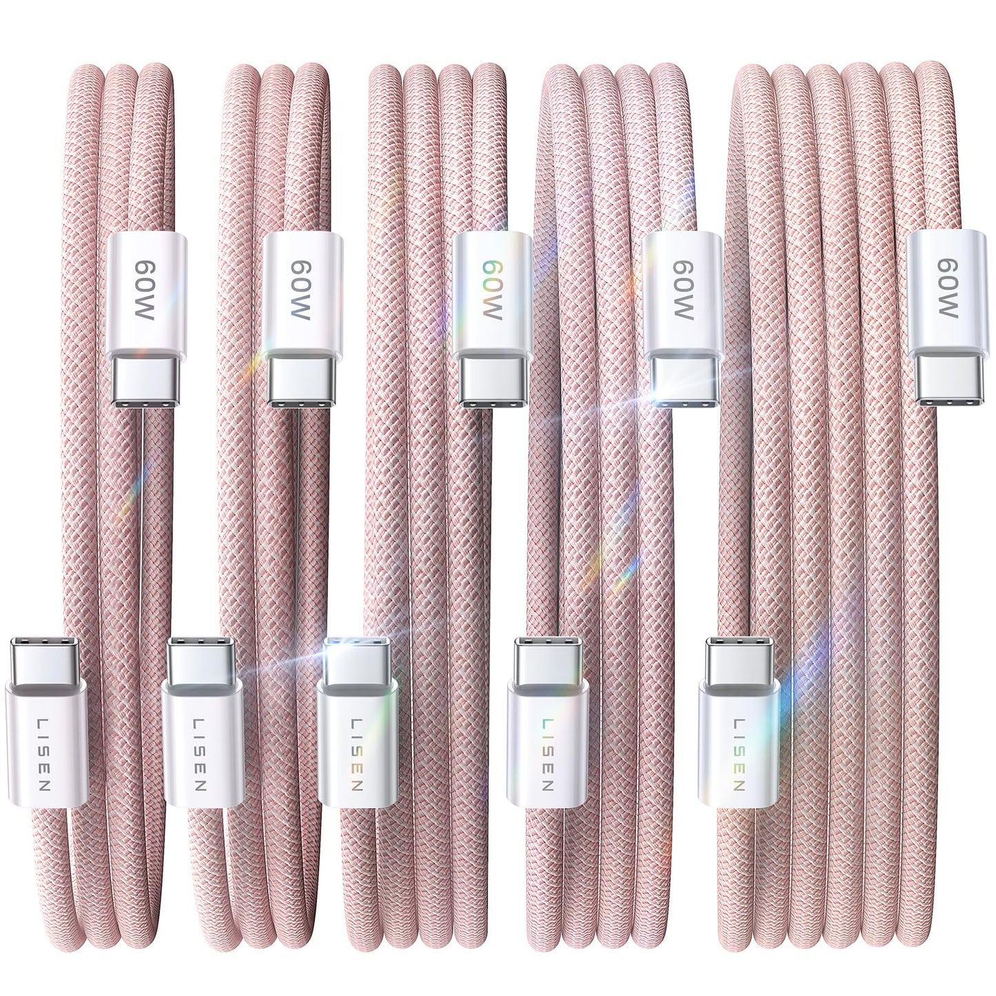 LISEN USB C to USB C Cable, 5-Pack [3.3/3.3/6.6/6.6/10FT] for iPhone 17 Charger Cord, 60W C to C Cable Fast Charging for iPad, iPhone 16 15 Pro Max, Galaxy S25/S24 USBC to USBC Cable Gifts for Men