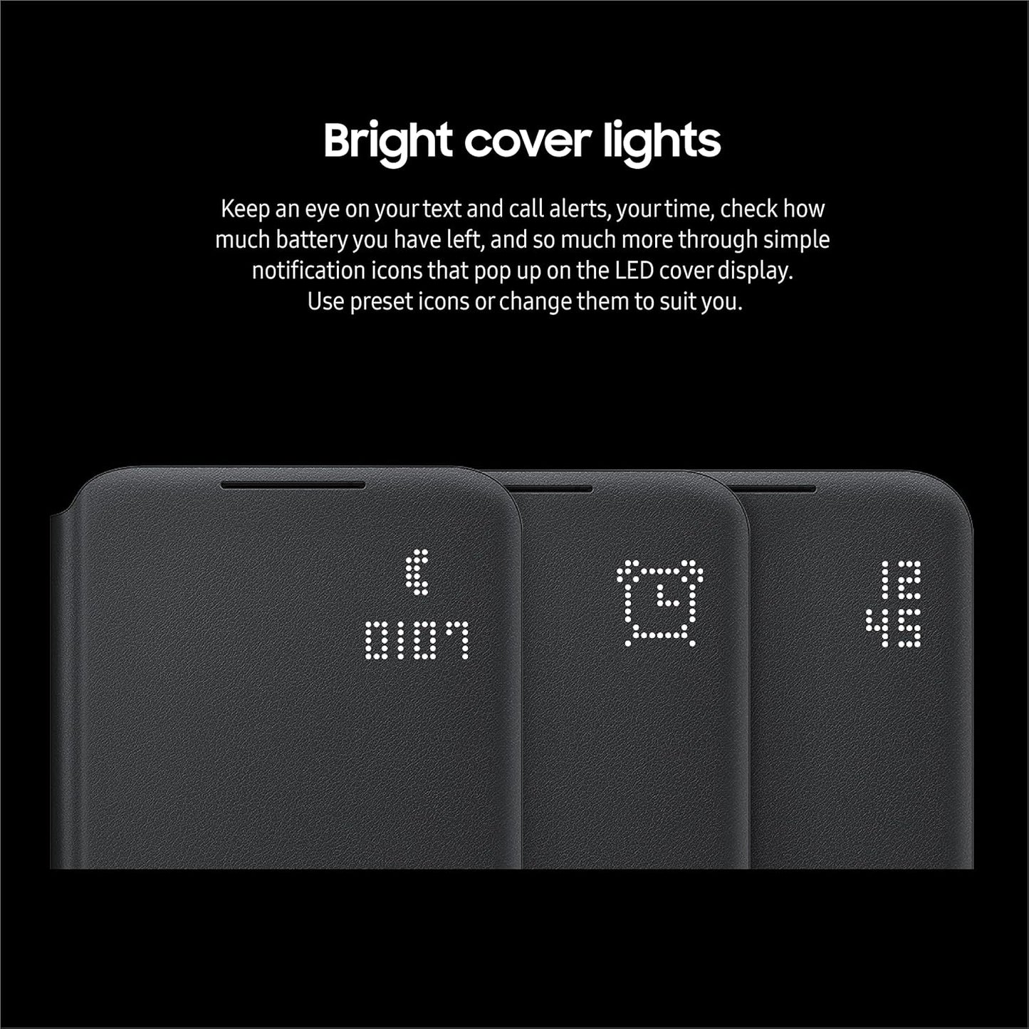 SAMSUNG Galaxy S22+ LED View Cover Protective Phone Case Black | Tap Control, Card Pocket, Customizable, Shockproof, US Version, EF-NS906PBEGUS
