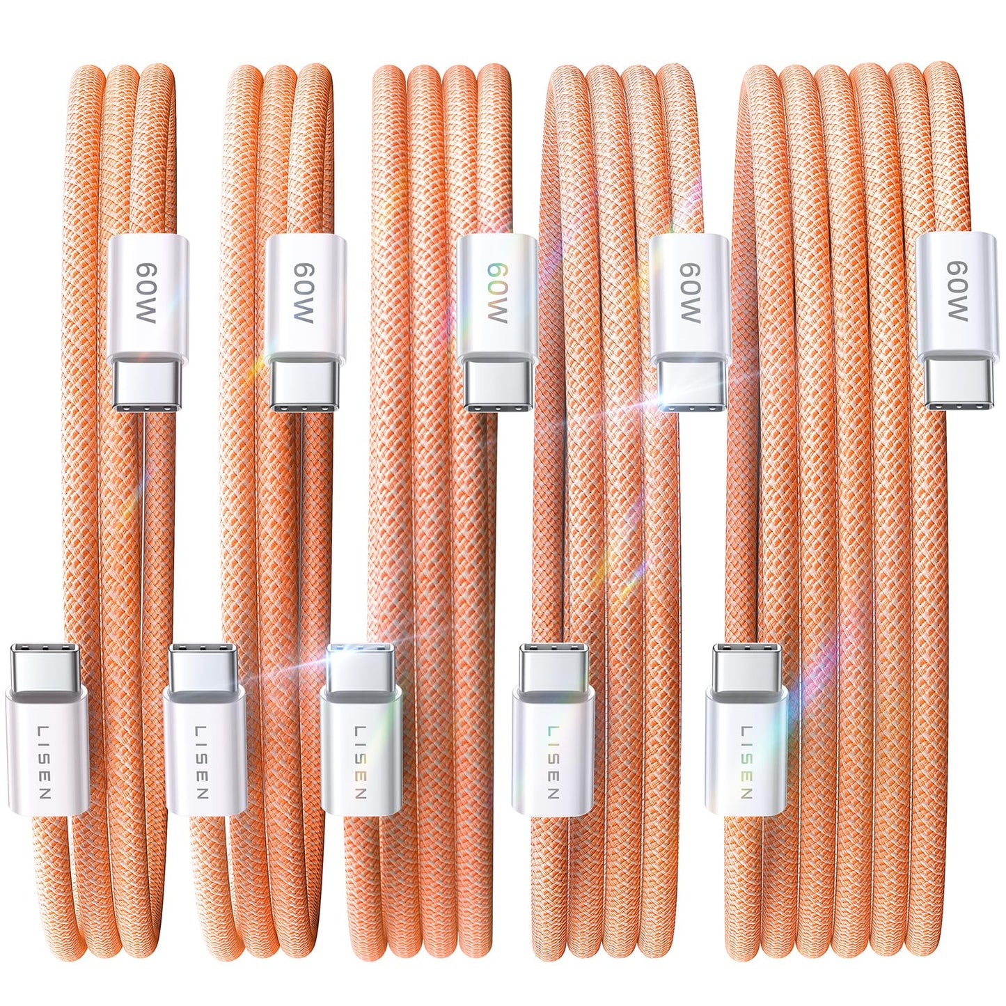 LISEN USB C to USB C Cable, 5-Pack [3.3/3.3/6.6/6.6/10FT] for iPhone 17 Charger Cord, 60W C to C Cable Fast Charging for iPad, iPhone 16 15 Pro Max, Galaxy S25/S24 USBC to USBC Cable Gifts for Men