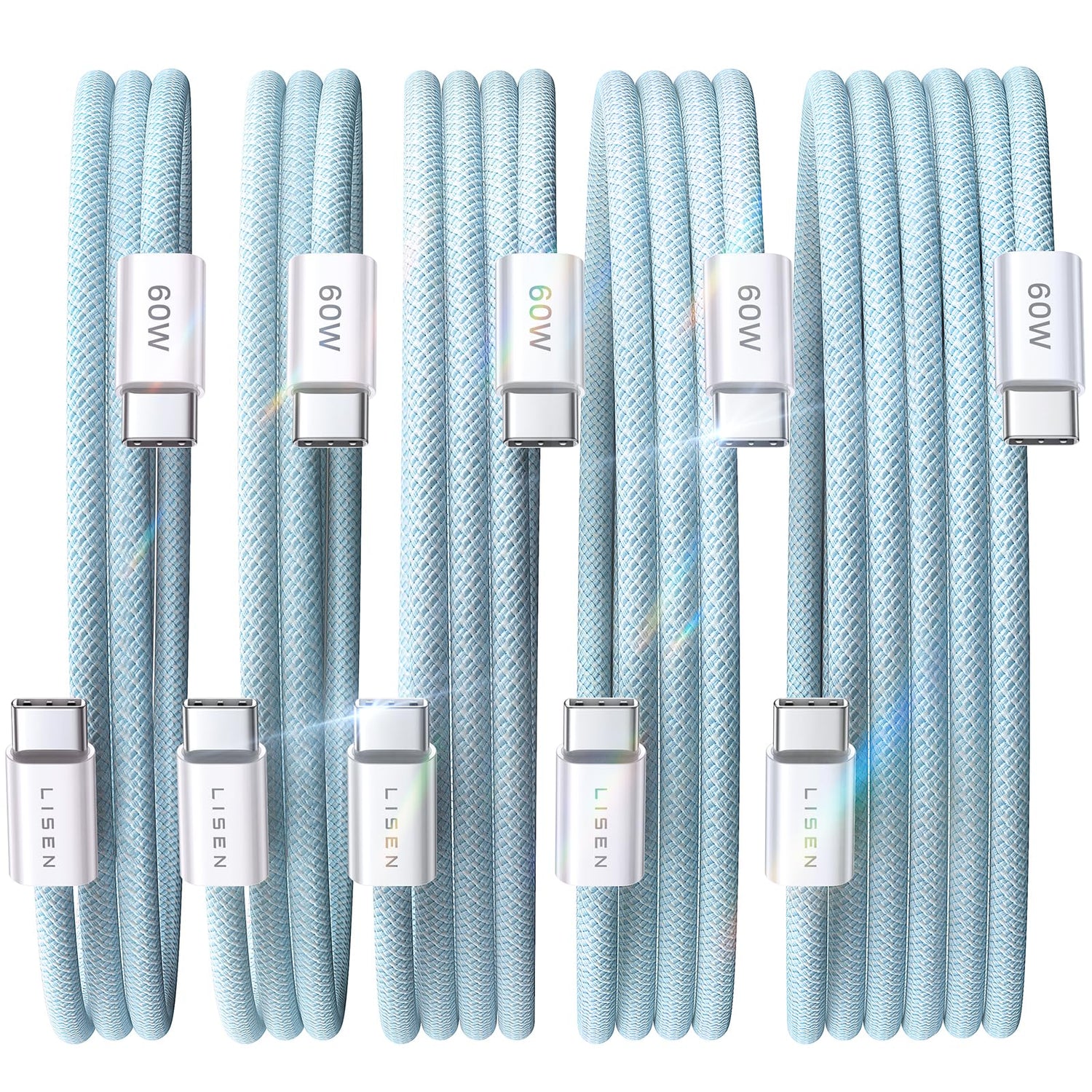 LISEN USB C to USB C Cable, 5-Pack [3.3/3.3/6.6/6.6/10FT] for iPhone 17 Charger Cord, 60W C to C Cable Fast Charging for iPad, iPhone 16 15 Pro Max, Galaxy S25/S24 USBC to USBC Cable Gifts for Men