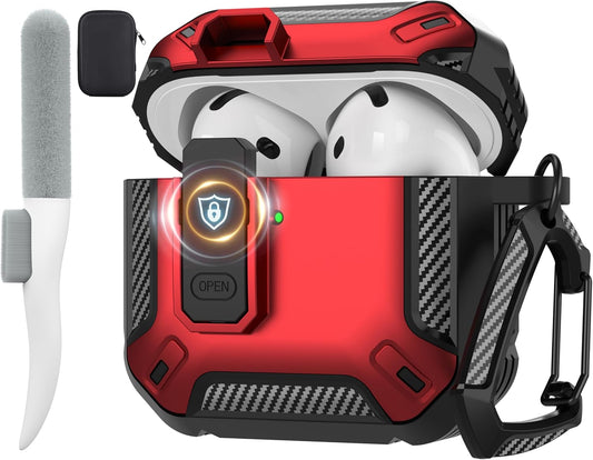 for Airpods 4 Case with Lock, Airpods 4Th Generation Case Cover with Cleaner Kit Shockproof Airpod Gen 4 Protective Cases with Keychain Compatible with Apple Airpods4 2024 2025, Red