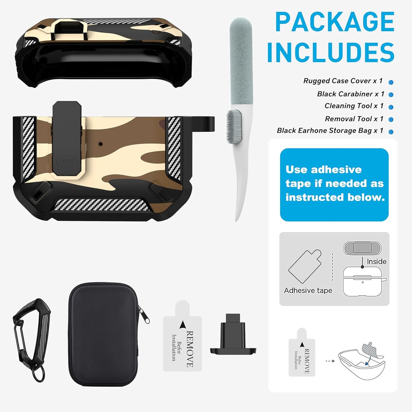 for Airpods 3Rd Generation Case, Airpods 3 Case Cover with Lock Airpod3 Generation Protective Cases Gen 3 Shockproof Cover with Keychain Compatible with Apple Airpod 3Rd Generation, Brown Camo