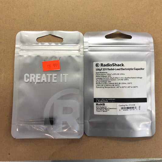 RADIOSHACK 100uF 35V RADIOAL-LEAD ELECTROLYTIC CAPACITOR