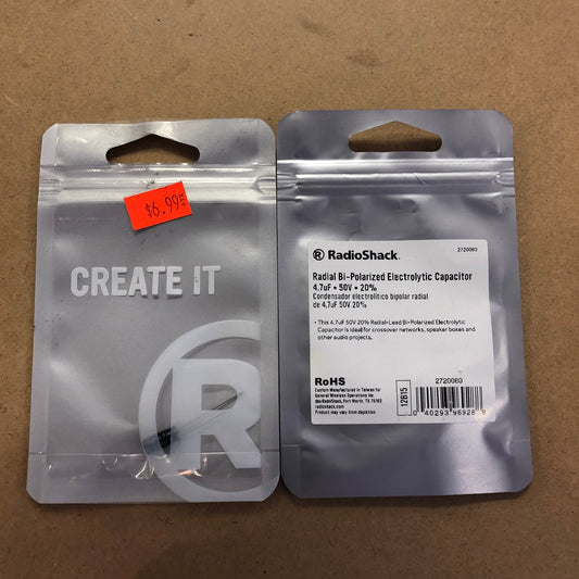 RADIOSHACK RADIAL BI-POLARIZED ELECVTROLYTIC CAPACITOR 4.7uF - 50V - 20%