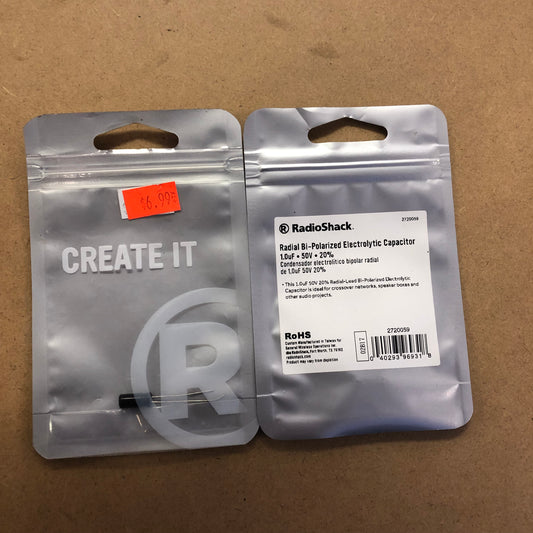 RADIOSHACK RADIAL BI-POLARIZED ELEVTROLYTIC CAPACITOR 1.0uF - 50V - 20%