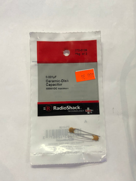 Radio Shack 0.001F Ceramic Disc Capacitor 500WVDC maximum (pk of 2)