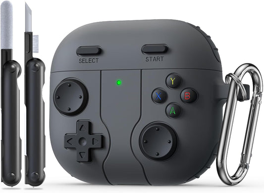 Game Case for Airpods 4 Cover,Classic Cool Funny Shock-Proof Protective Silicone Air Pod 4 Case with Cleaning Kit and Keychain Accessories for Apple Airpods 4Th Generation for Men Boy-Black