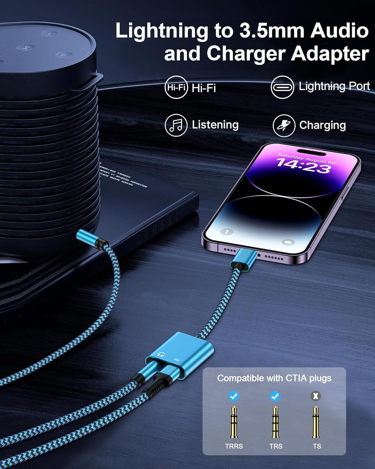 Iphone Headphone Adapter with Charge 2-In-1 Lightning to 3.5Mm Female Aux Audio Jack Dual Converter Mfi Certified Apple Dongle Splitter + Charger Adaptor for Iphone 14 Pro Max 13 12 11 XR XS Ipad Mini