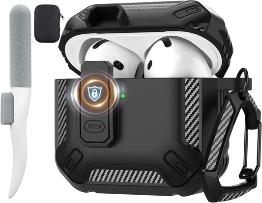 for Airpods 4 Case with Lock, Airpods 4Th Generation Case Cover with Cleaner Kit Shockproof Airpod Gen 4 Protective Cases with Keychain Compatible with Apple Airpods4 2024 2025, Black