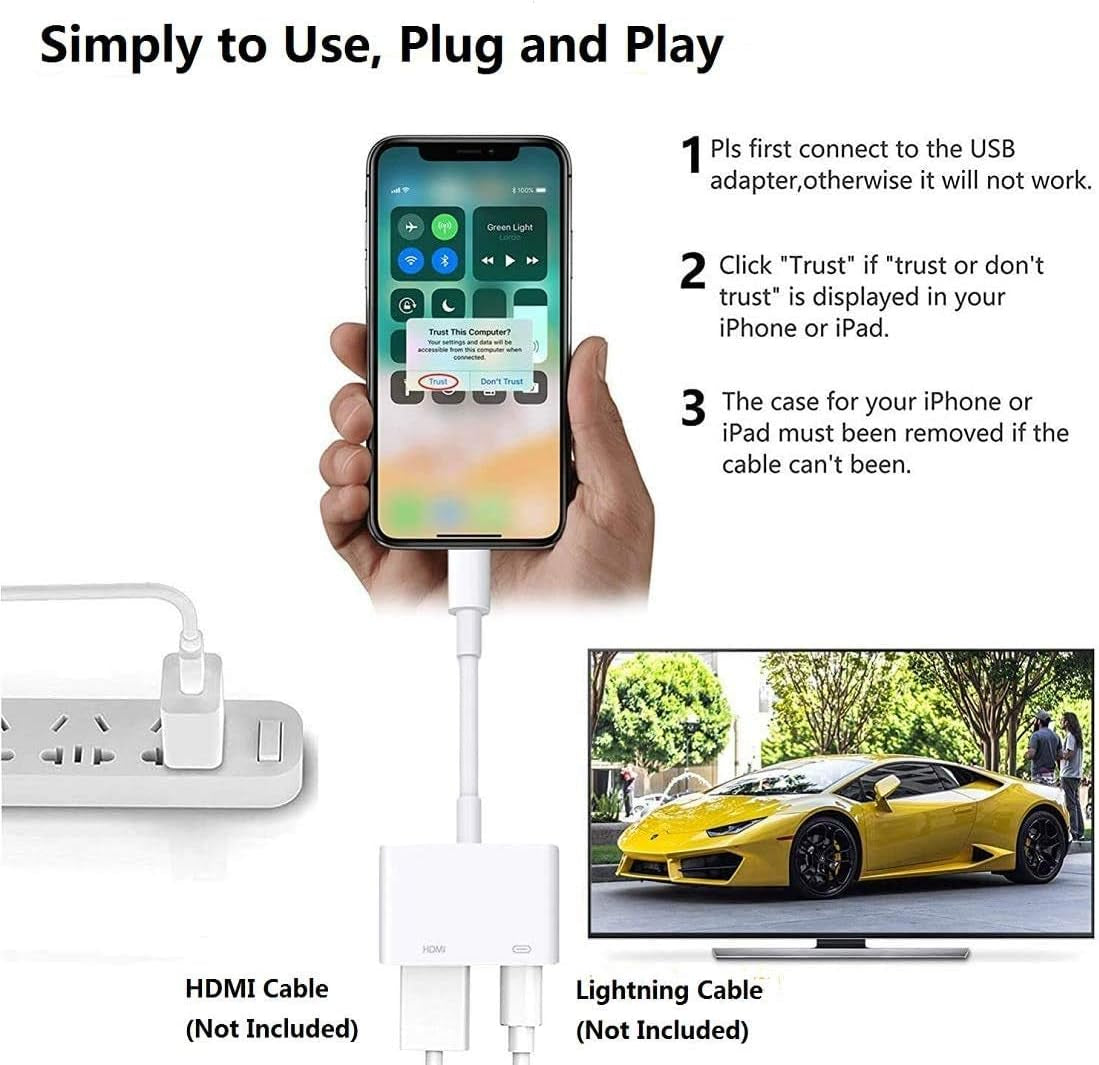 Lightning to HDMI Adapter for Iphone to TV, [Apple Mfi Certified] 1080P Digital AV Adapter 4K Sync Screen Connector Cable Compatible for Iphone 14 13 12 11 XS XR X 8 Ipad to HDTV Projector Monitor