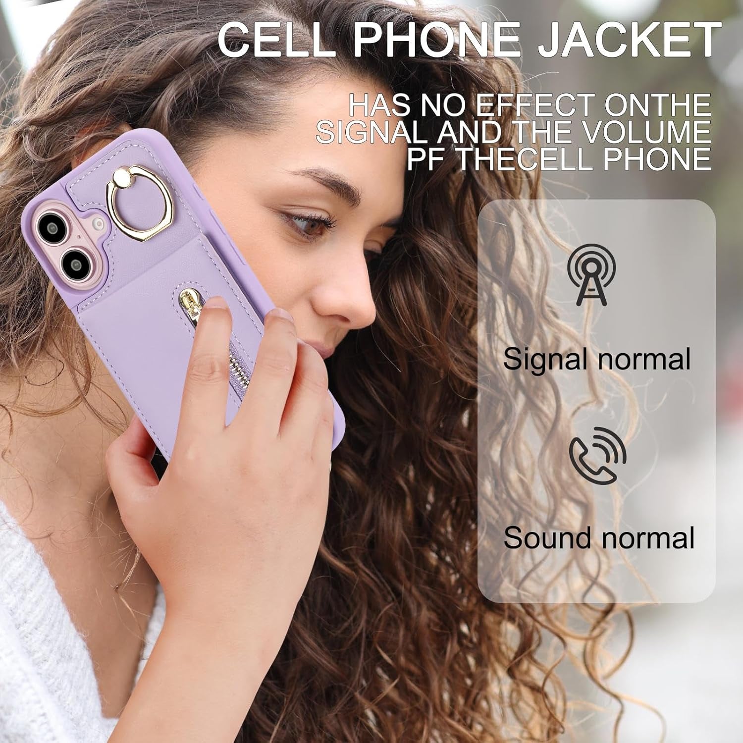 Crossbody Wallet Case for Iphone 16 Plus, with Card Slots Zipper Pocket Case, Flip Folio Purse RFID Blocking with Ring Kickstand Detachable Strap-Purple