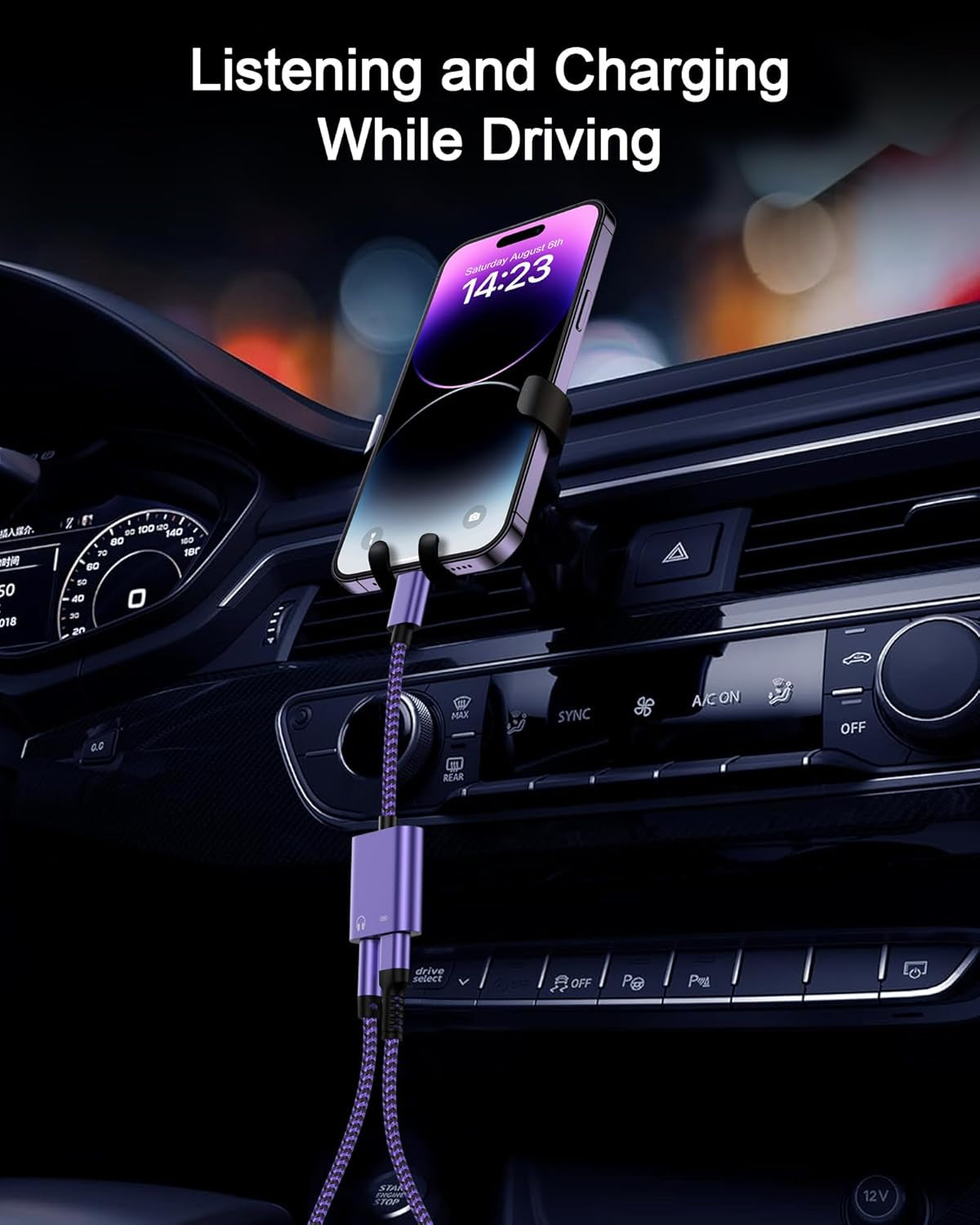Iphone Dongle Headphone and Charger 2 in 1, Lightning to 3.5Mm Audio Jack + Charge Splitter [Mfi Certified] Iphone Aux Adapter Female Converter for Apple 14 plus 13 12 11 Pro Max XR XS Ipad Mini Ipod
