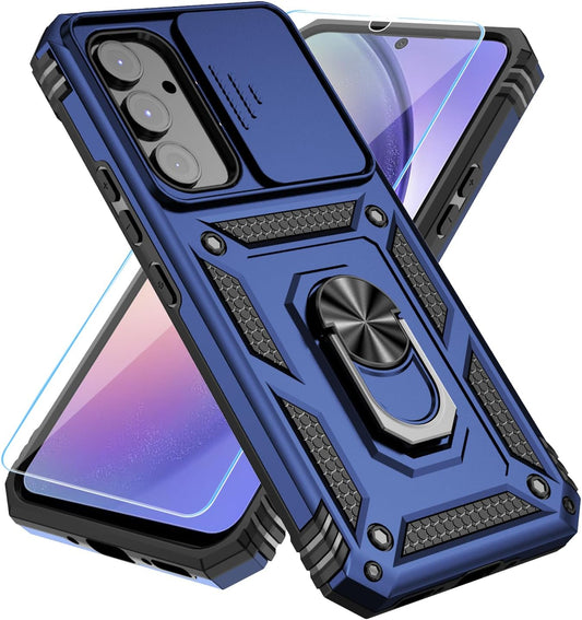 Phone Case for Samsung Galaxy A14 5G Case with HD Screen Protector & Slide Camera Cover & Rotated Ring Kickstand, [Military-Grade] Phone Case for Galaxy A14 5G,Blue