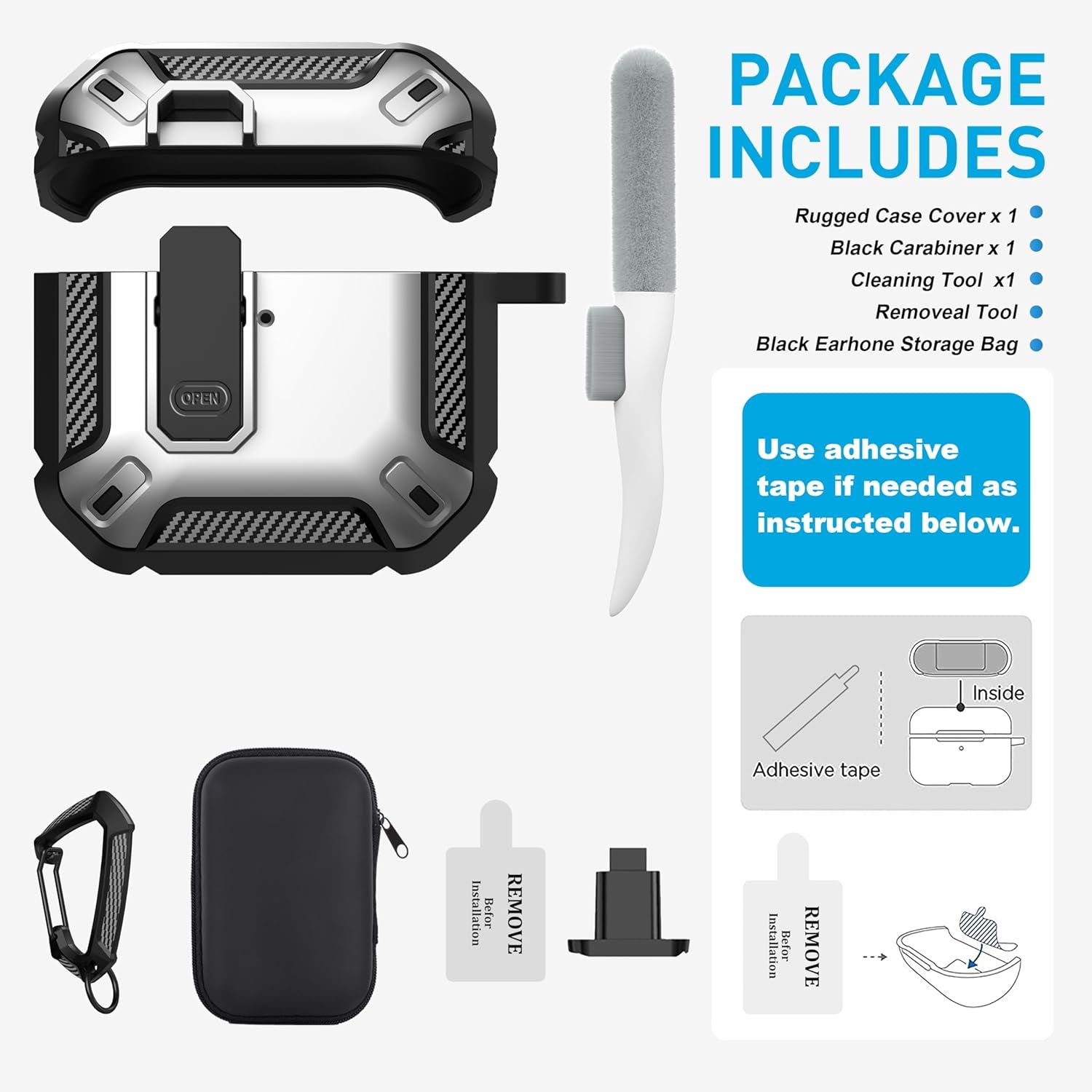 for Airpods 4 Case with Lock, Airpods 4Th Generation Case Cover with Cleaner Kit Shockproof Airpod Gen 4 Protective Cases with Keychain Compatible with Apple Airpods4 2024 2025, Silver
