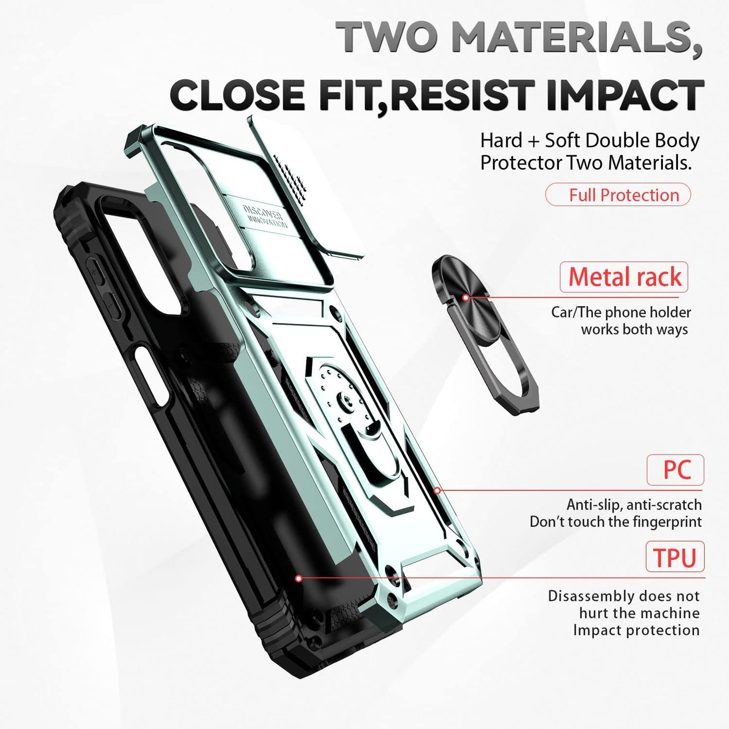 Phone Case for Samsung Galaxy A14 5G Case with HD Screen Protector & Slide Camera Cover & Rotated Ring Kickstand, [Military-Grade] Phone Case for Galaxy A14 5G,Green