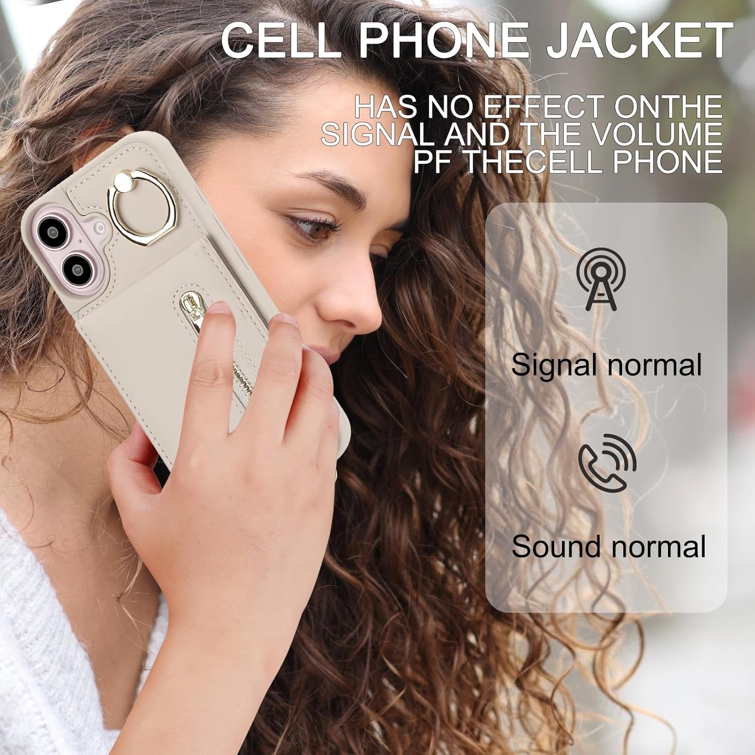 Crossbody Wallet Case for Iphone 16 Plus, with Card Slots Zipper Pocket Case, Flip Folio Purse RFID Blocking with Ring Kickstand Detachable Strap-Beige