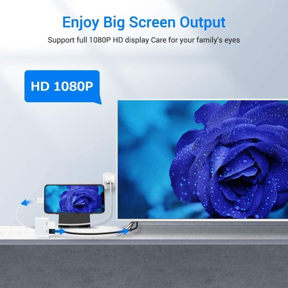 Lightning to HDMI Adapter for Iphone to TV, [Apple Mfi Certified] 1080P Digital AV Adapter 4K Sync Screen Connector Cable Compatible for Iphone 14 13 12 11 XS XR X 8 Ipad to HDTV Projector Monitor