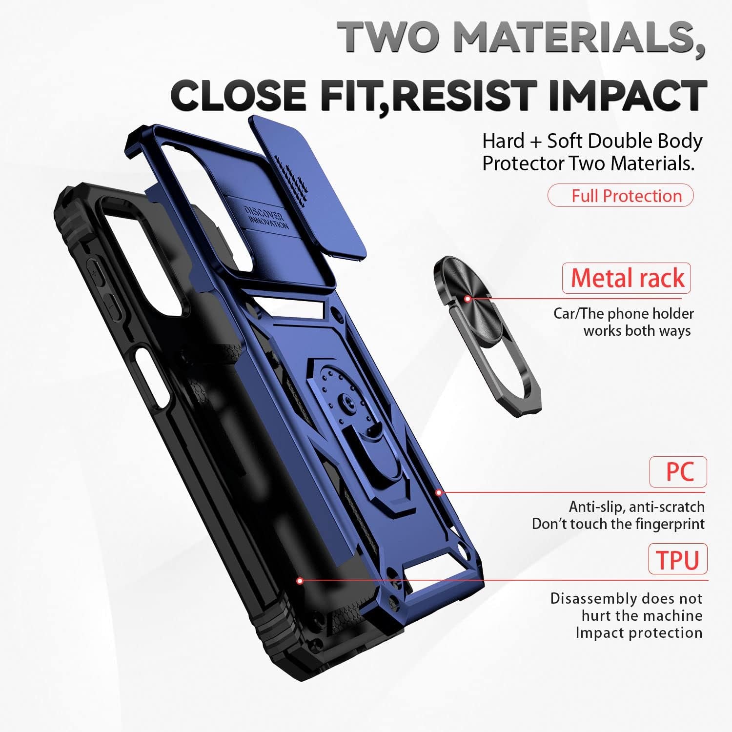 Phone Case for Samsung Galaxy A14 5G Case with HD Screen Protector & Slide Camera Cover & Rotated Ring Kickstand, [Military-Grade] Phone Case for Galaxy A14 5G,Blue