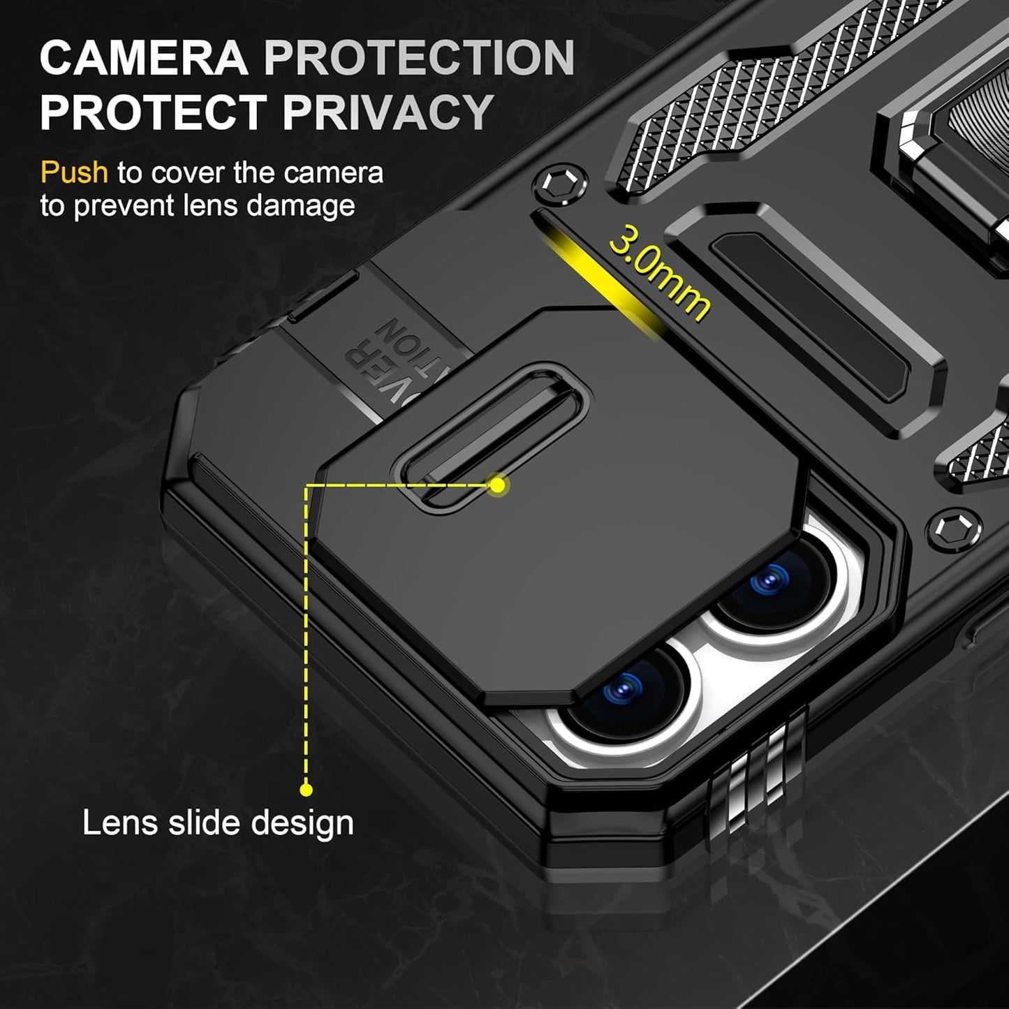 Phone Case for Iphone 16 Pro Max Case with HD Screen Protector & Slide Camera Cover & Rotated Ring Kickstand, [Military-Grade] Phone Case for Iphone 16 Pro Max 6.9", Z_Black