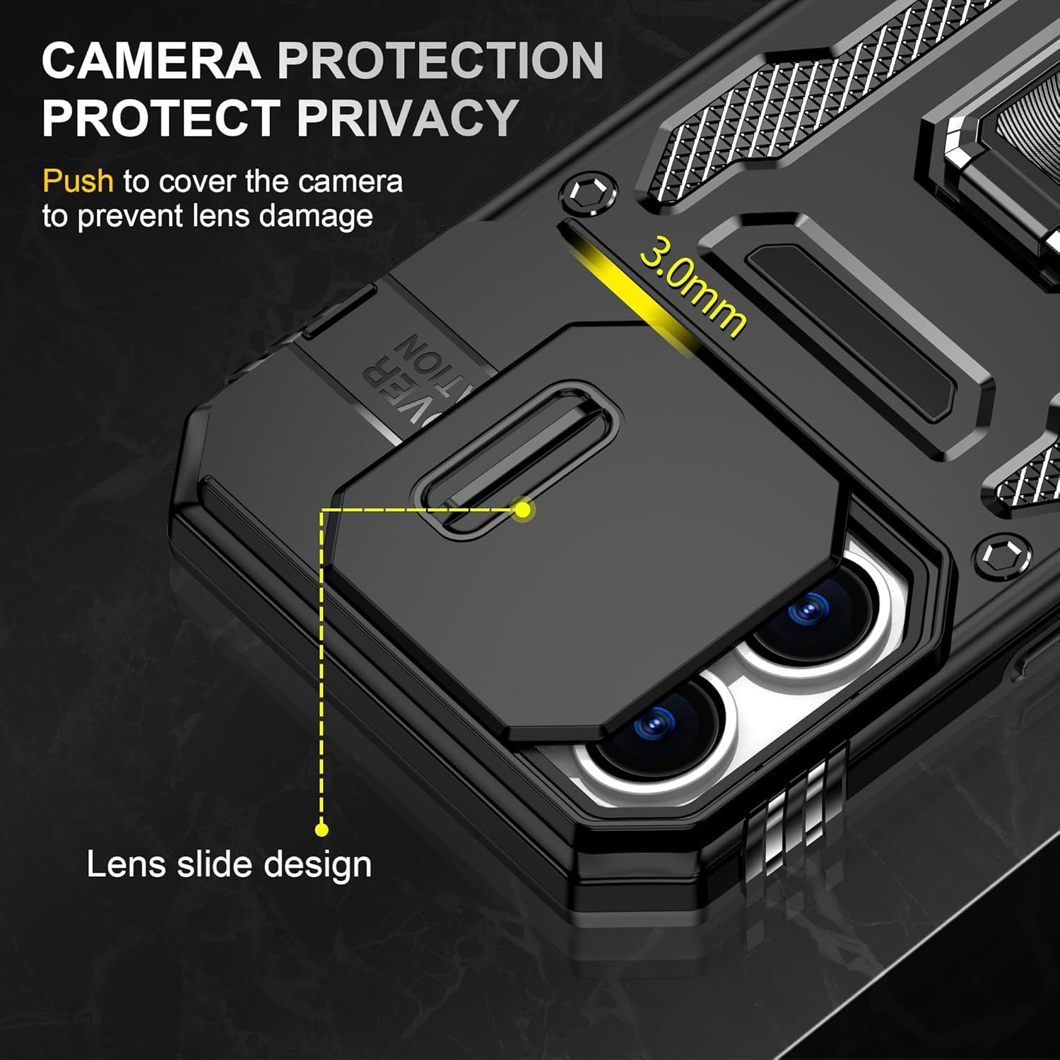 Phone Case for Iphone 16 Pro Max Case with HD Screen Protector & Slide Camera Cover & Rotated Ring Kickstand, [Military-Grade] Phone Case for Iphone 16 Pro Max 6.9", Z_Black