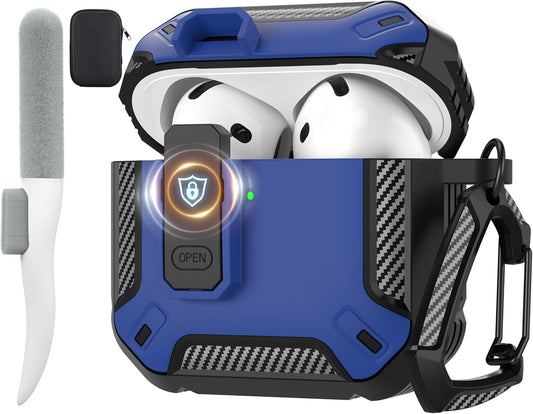 for Airpods 4 Case with Lock, Airpods 4Th Generation Case Cover with Cleaner Kit Shockproof Airpod Gen 4 Protective Cases with Keychain Compatible with Apple Airpods4 2024 2025, Blue